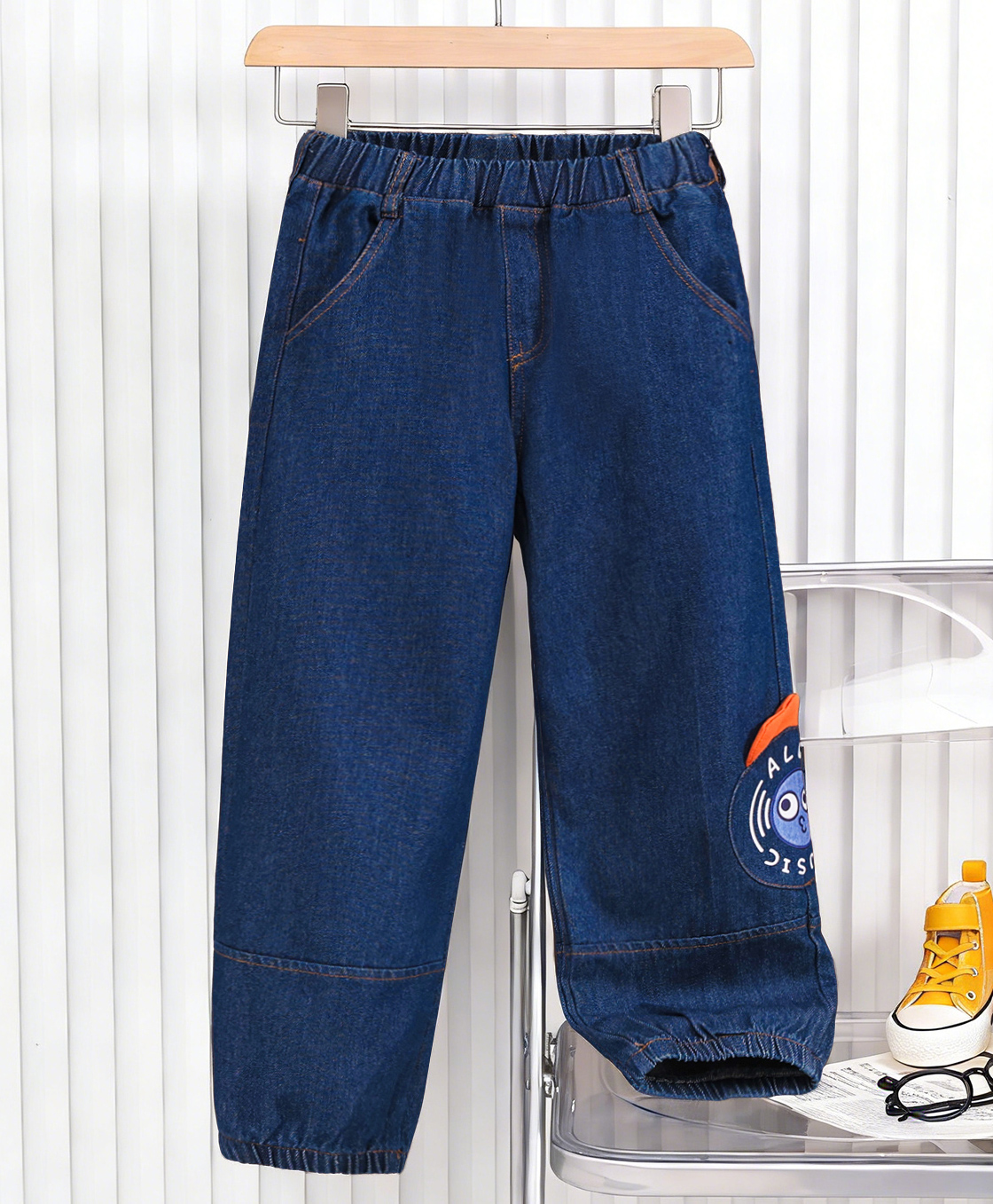 Mark & Mia Denim Washed Jeans With Text Print & Applique - Blue-image-34