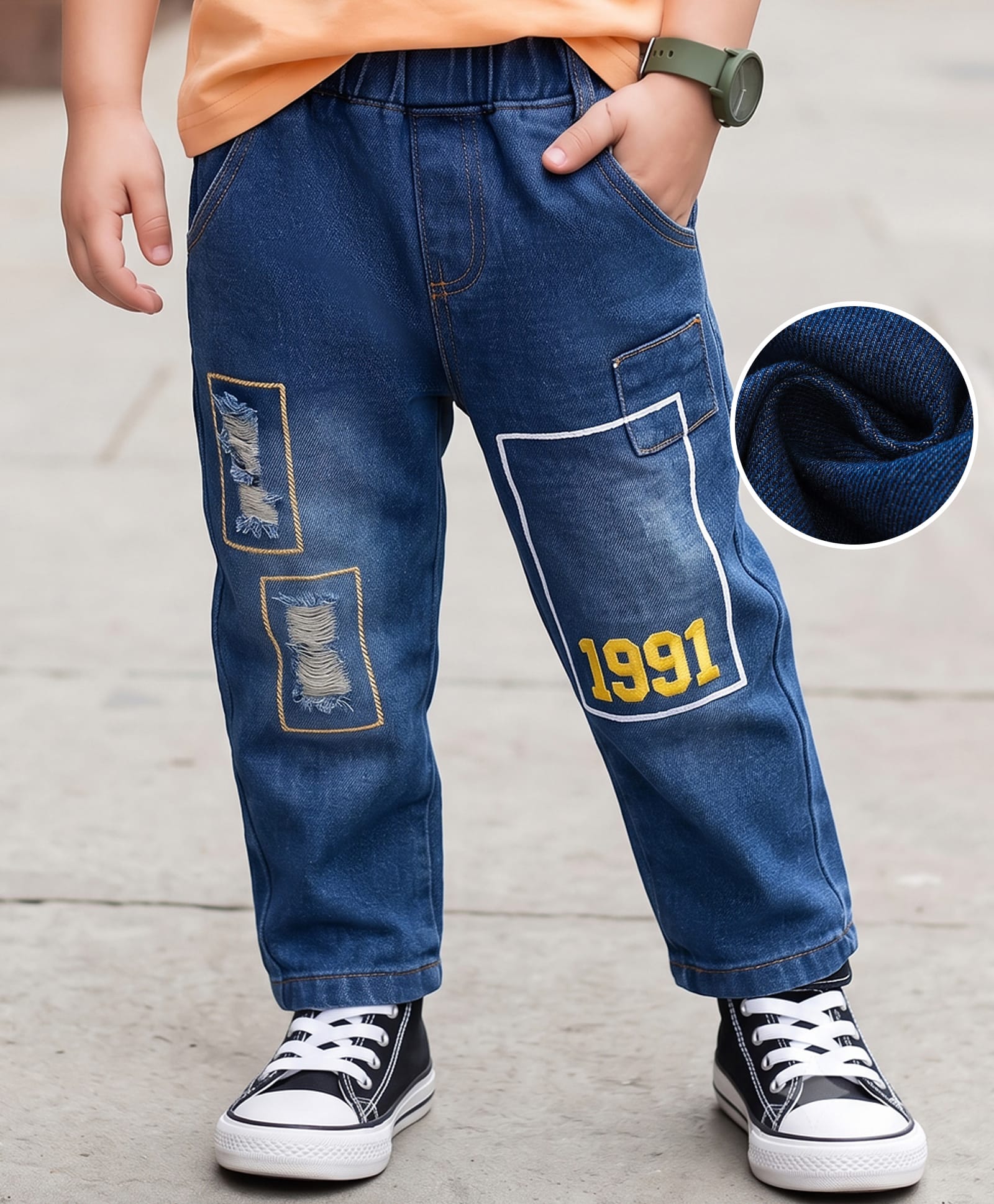Mark & Mia Denim Washed Distressed Jeans With Text Print - Blue-image-46