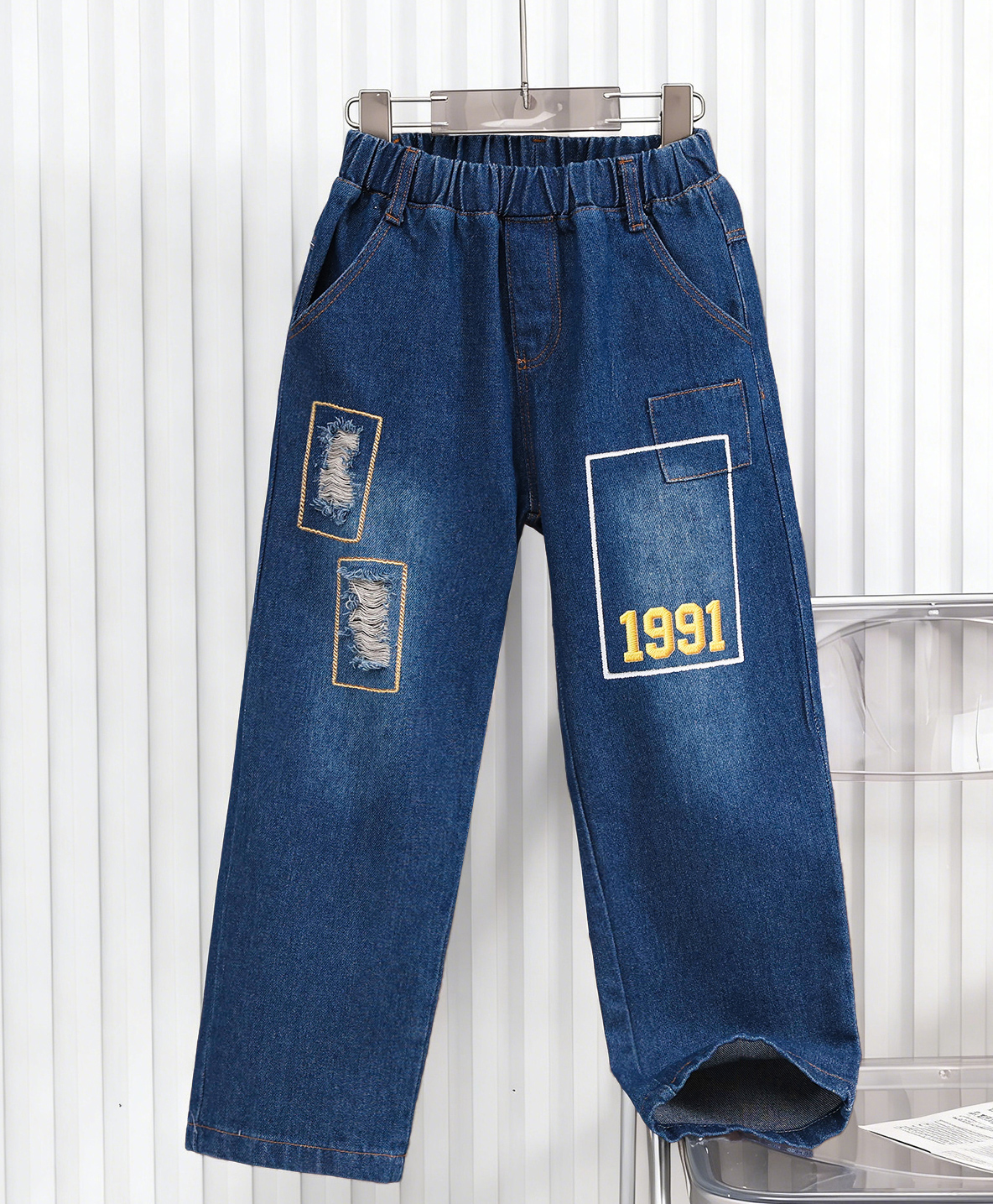Mark & Mia Denim Washed Distressed Jeans With Text Print - Blue-picture-11