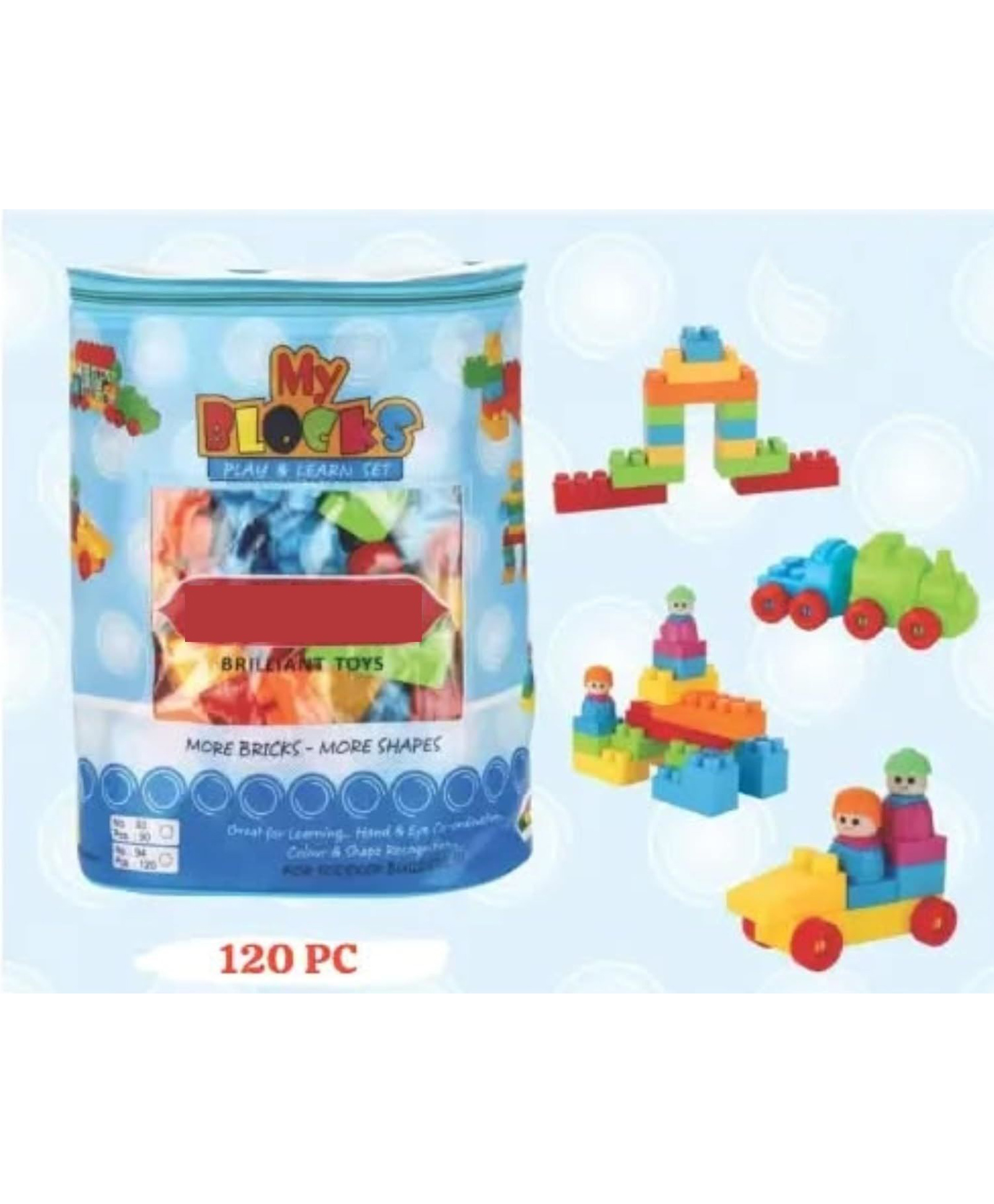 Azhari 120-Pieces Big Brics Building Blocks Set Toys for Kids, Fun Educational Learning Bricks Blocks Kids Toys Multicolor-image-39