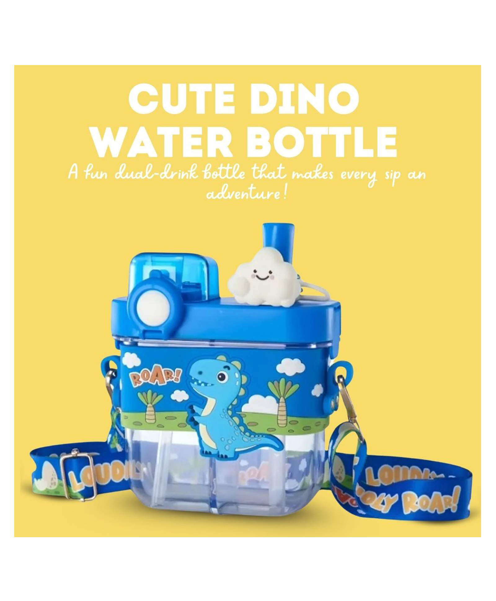 Cots and Cuddles 3D Dino Design 2 Compartment 580ml Water Bottle for Kids-image-11