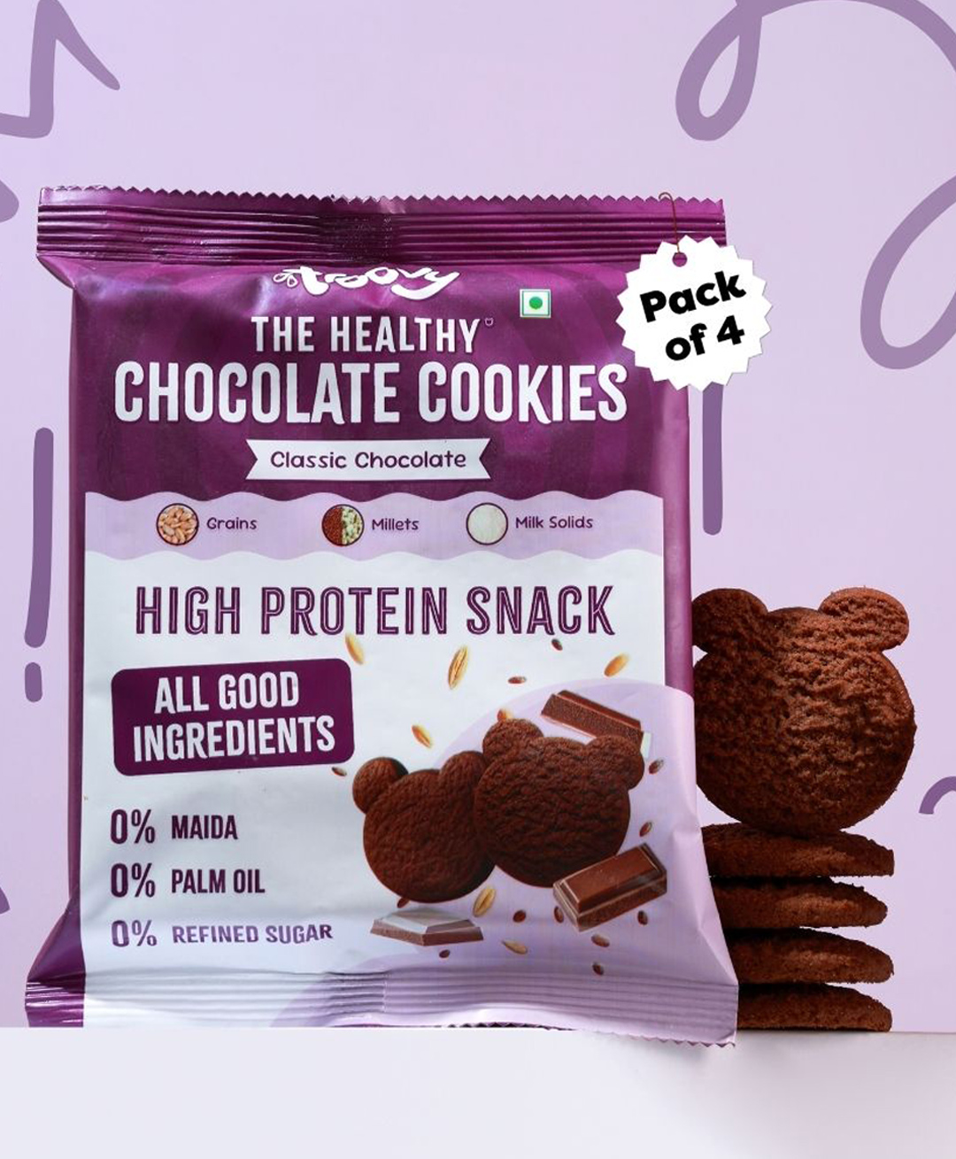 Troovy High Protein Choco Cookies, Made with Ragi, Jowar & Whole Wheat, Jaggery & Raw Sugar Cane Sweetened, No Maida, No Palm Oil, No Refined Sugar Pack of 4 - 240 g Each-image-45