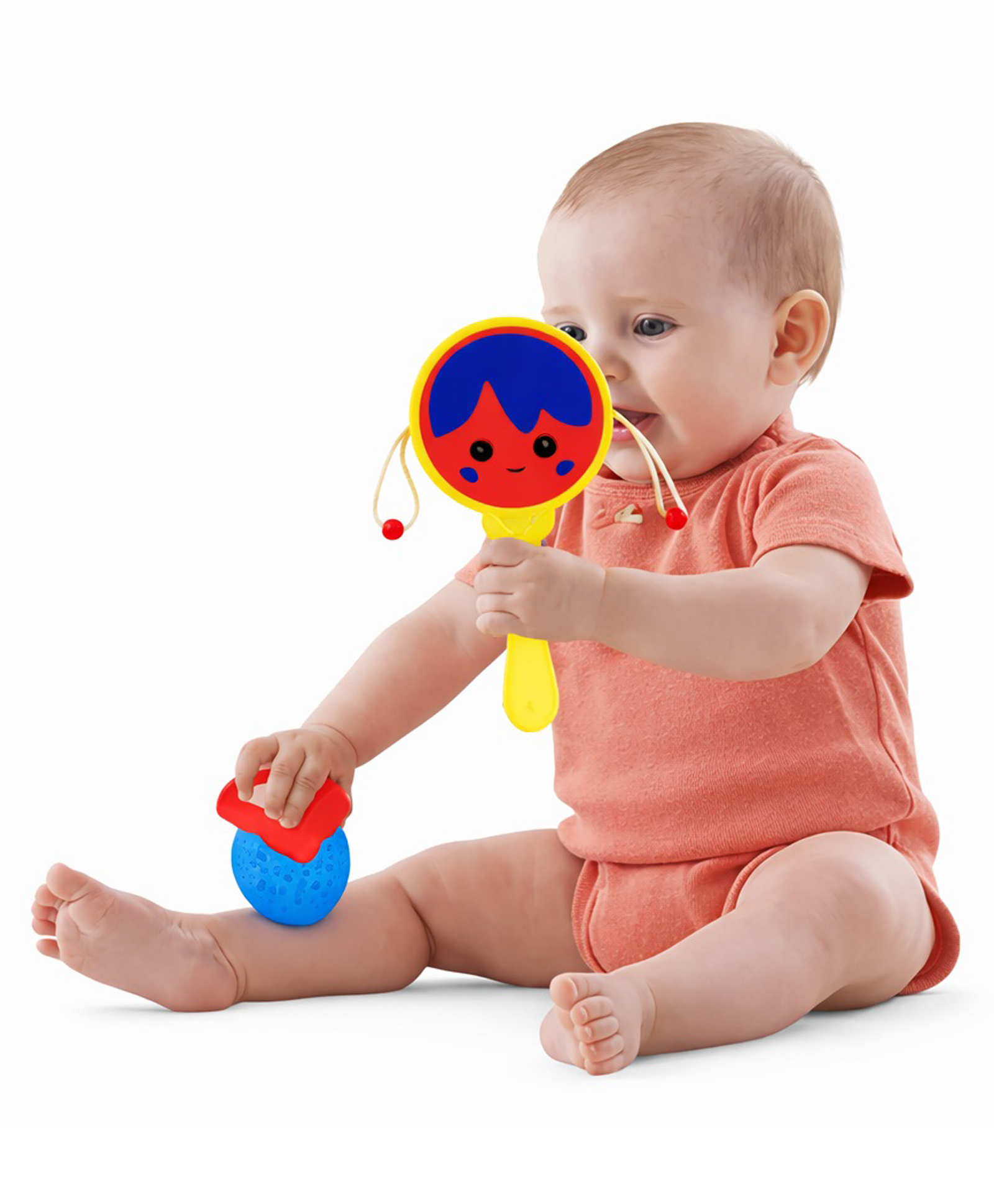 Sanjary Baby Handheld Mirror Rattle Toy with Teether, Cute Cartoon Design, Safe Plastic, Sensory Learning Toy for Toddlers Indoor Outdoor Play color design may vary-image-2