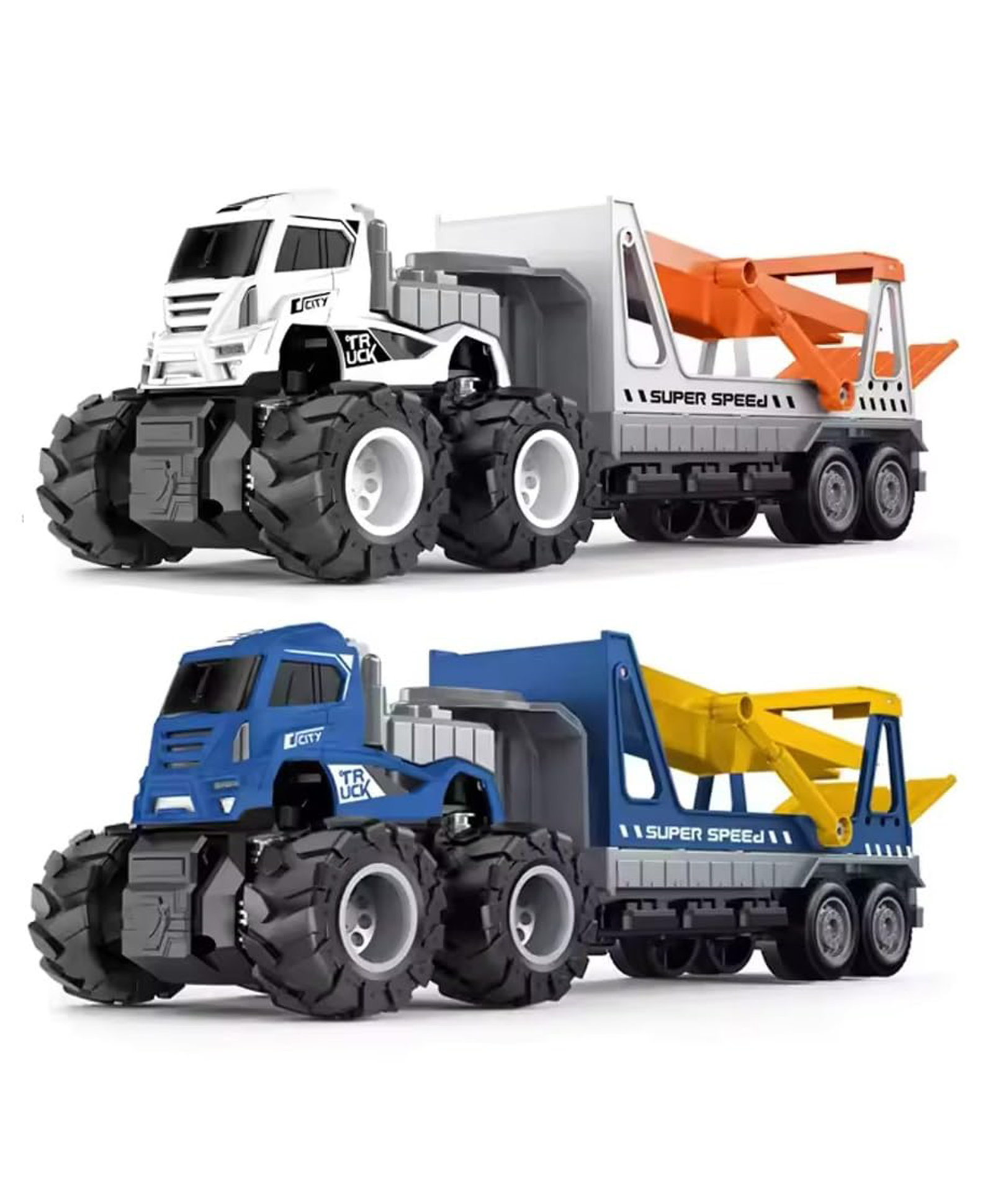 Sanjary Heavy Duty City Construction Truck Toy with Trailer, Big Wheels, Super Speed Design, Kids Play Vehicle Indoor Outdoor Fun Set color design may vary-image-12
