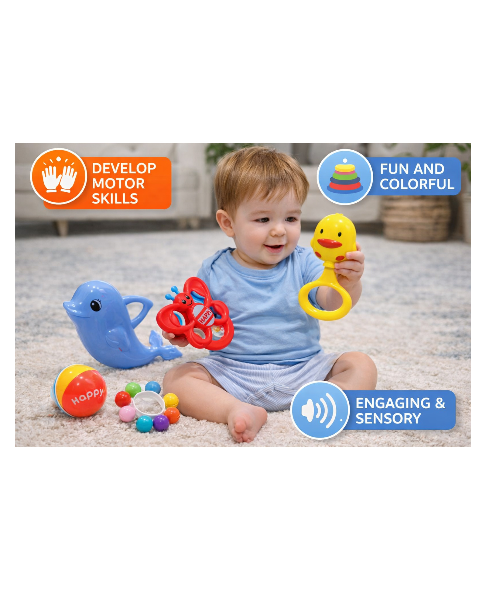 Sanjary Baby Rattle Toy Set with Animal Shapes, Colorful Bells, Safe Plastic, Sensory Learning Musical Toys for Infants Toddlers Gift color design may vary-image-37
