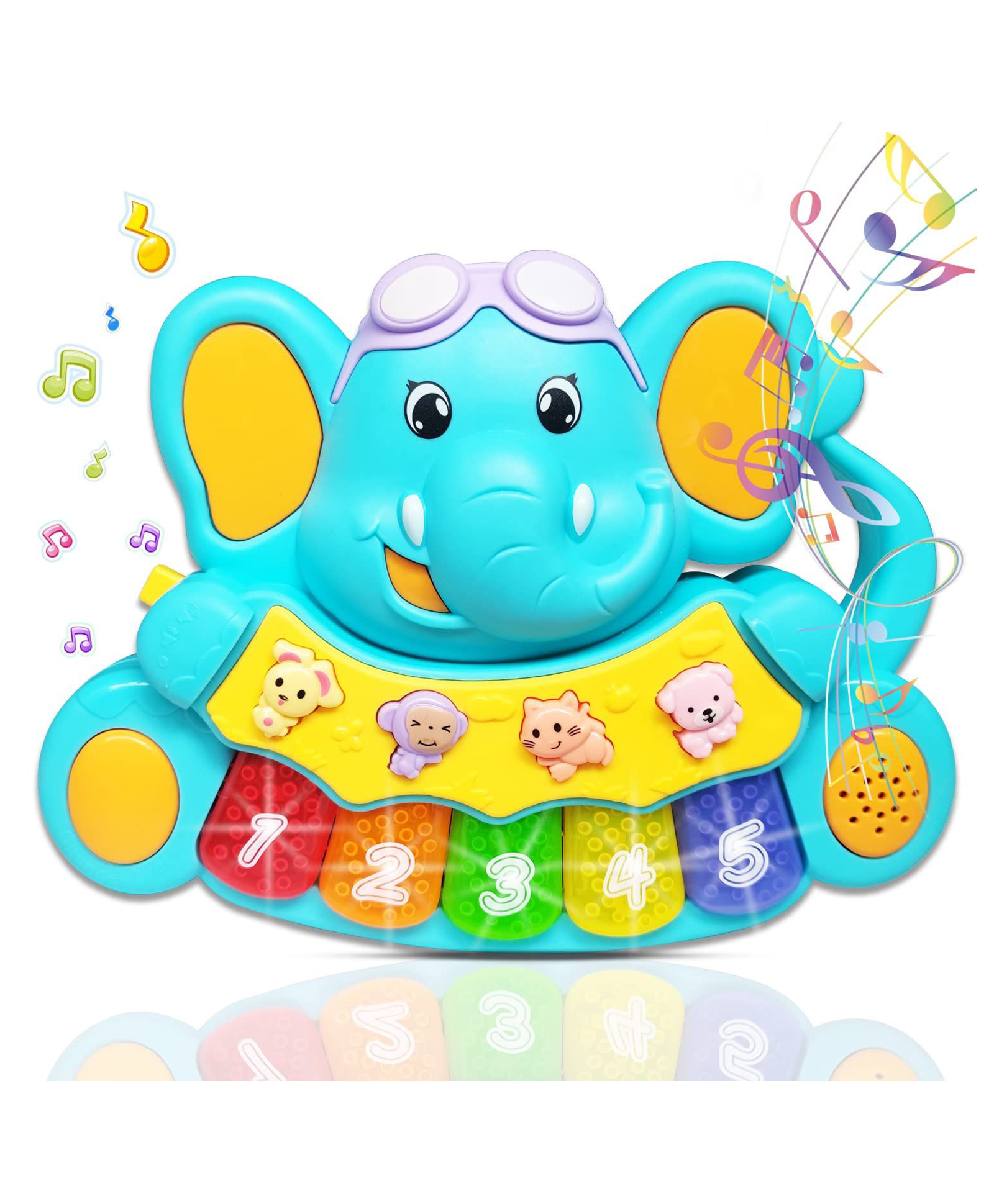SANJARY Musical Elephant Piano Toy for Toddlers with Lights Sounds Numbers, Educational Learning Keyboard Baby Kids Gift Interactive Fun Play Set Color Design May Vary-image-22