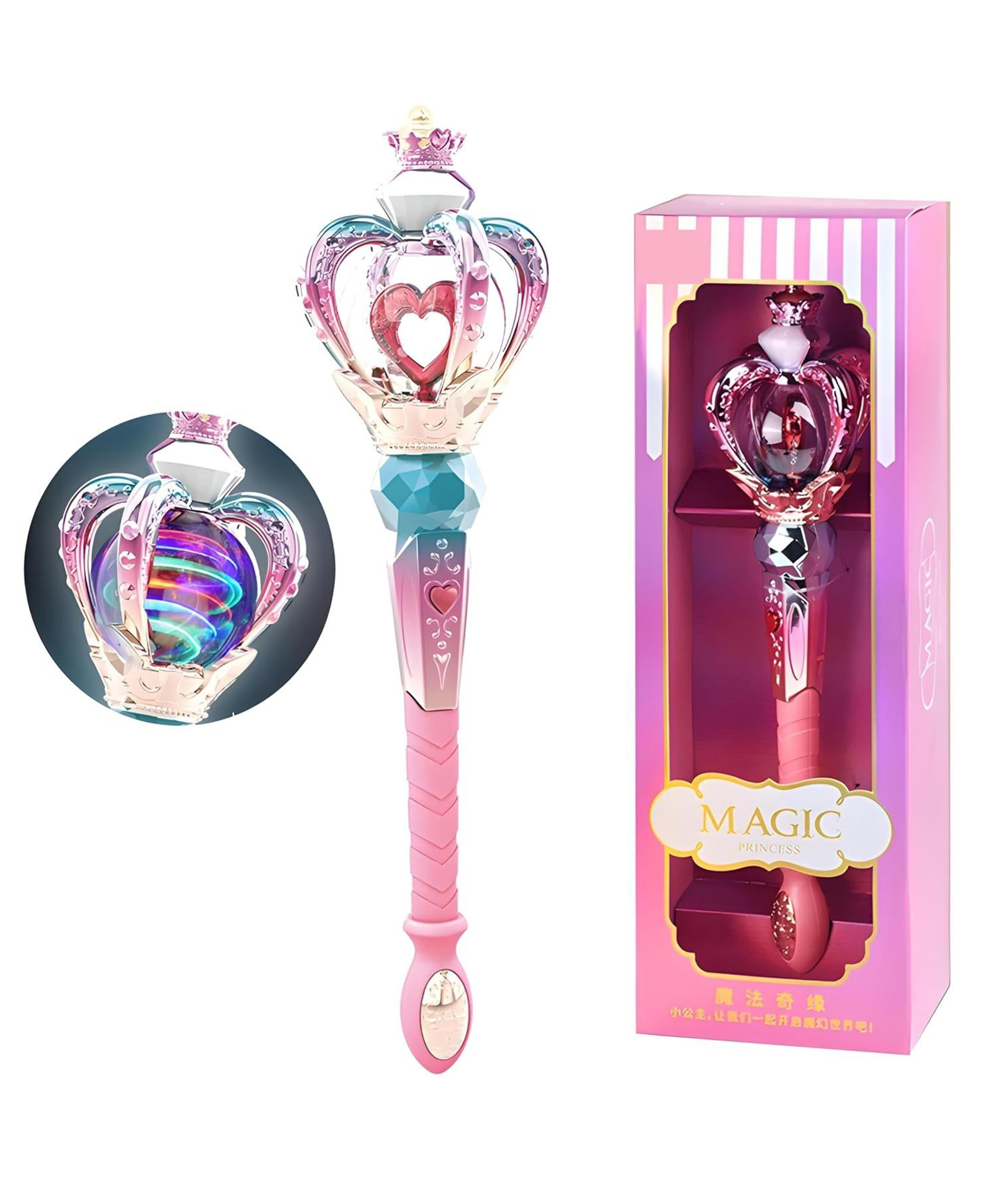 SANJARY Princess Magic Led Wand Toy with Rotating Lights Music, Crown Heart Design Fairy Pretend Play Gift for Girls Kids Fun Color Design May Vary-picture-12