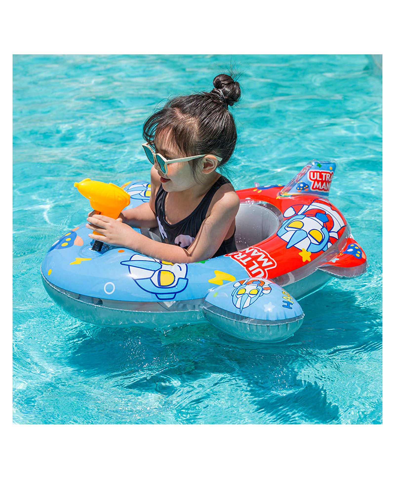 Sanjary Inflatable Baby Swimming Float Seat with water gun Safety Leg Holes, Cute Cartoon Design, Pool Beach Summer Water Toy for Kids color design may vary-image-29
