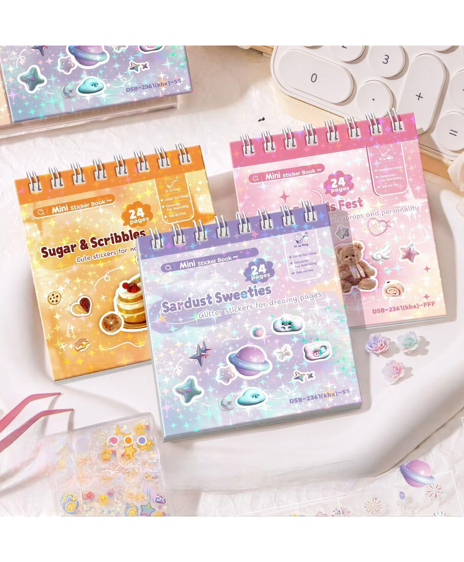 FunBlast Mini Glitter Sticker Books with Craft Tweezer for Decoration Set of 3 Books, 4320+ Stickers (Multicolor)-image-3