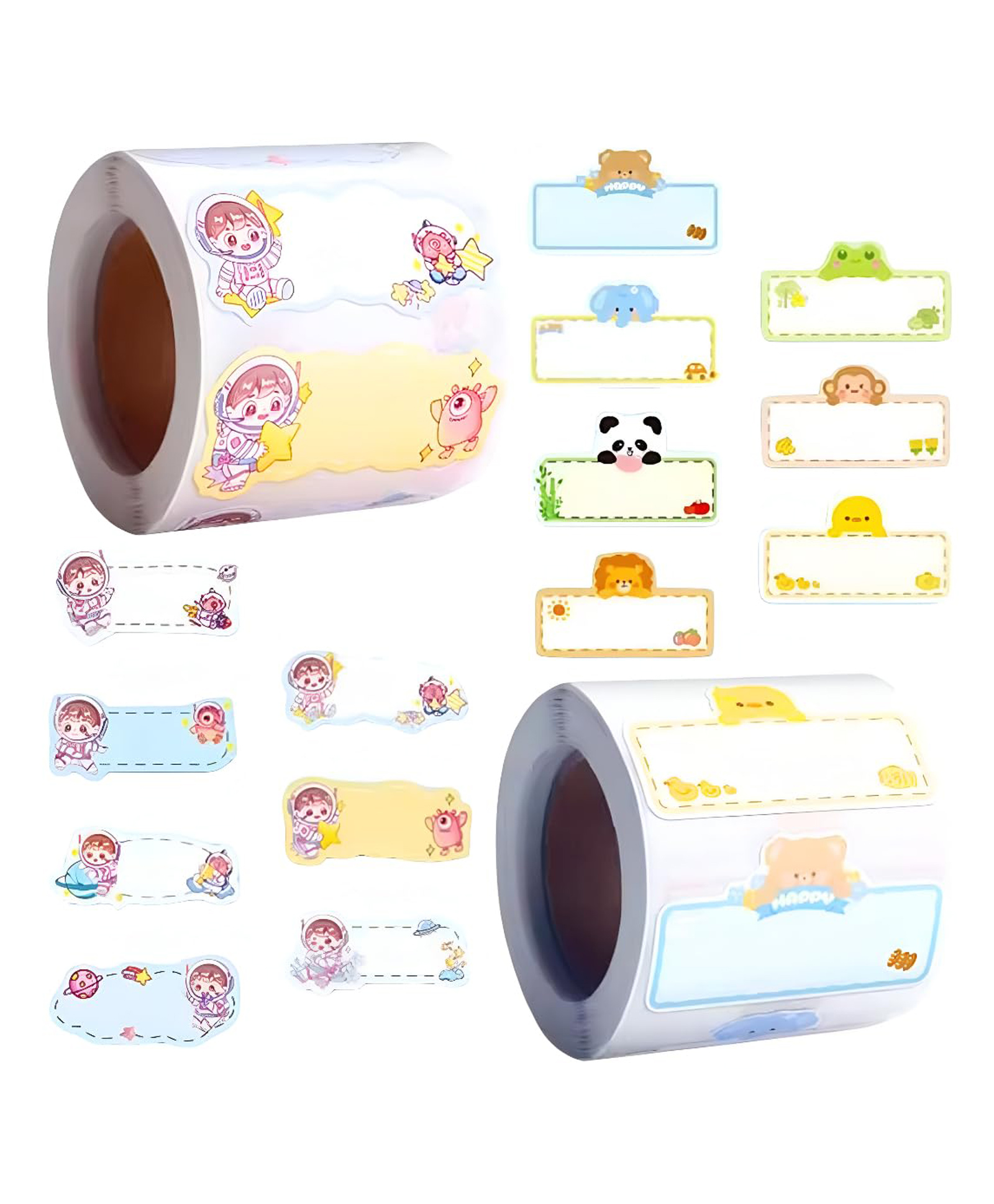 FunBlast Cute Cartoon Kawaii Self-Adhesive Stickers for Students Set of 2 Rolls,600 Sticky Notes (Multicolor-B)-picture-19