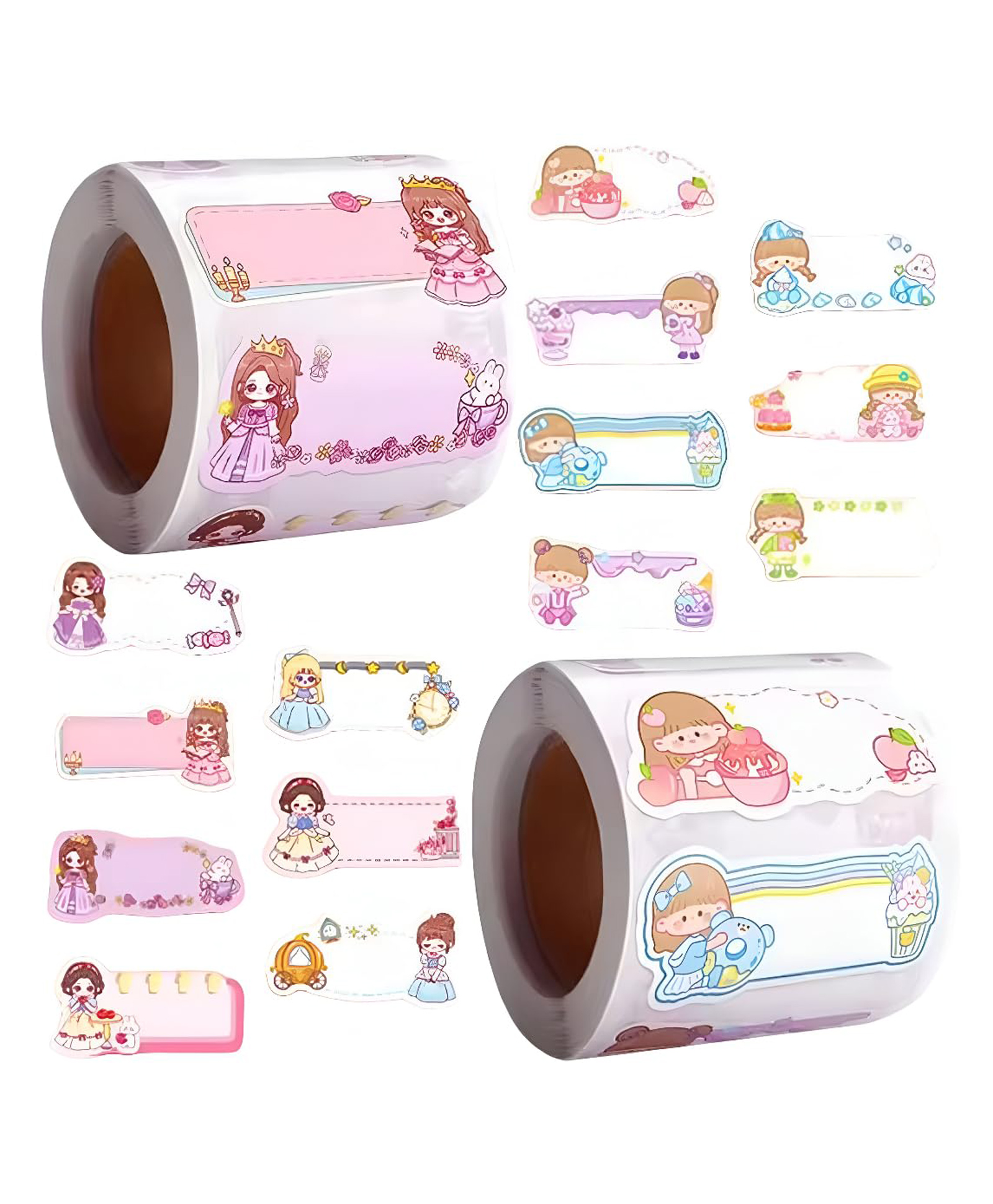 FunBlast Cute Cartoon Kawaii Self-Adhesive Stickers for Students Set of 2 Rolls,600 Sticky Notes (Multicolor-A)-image-30