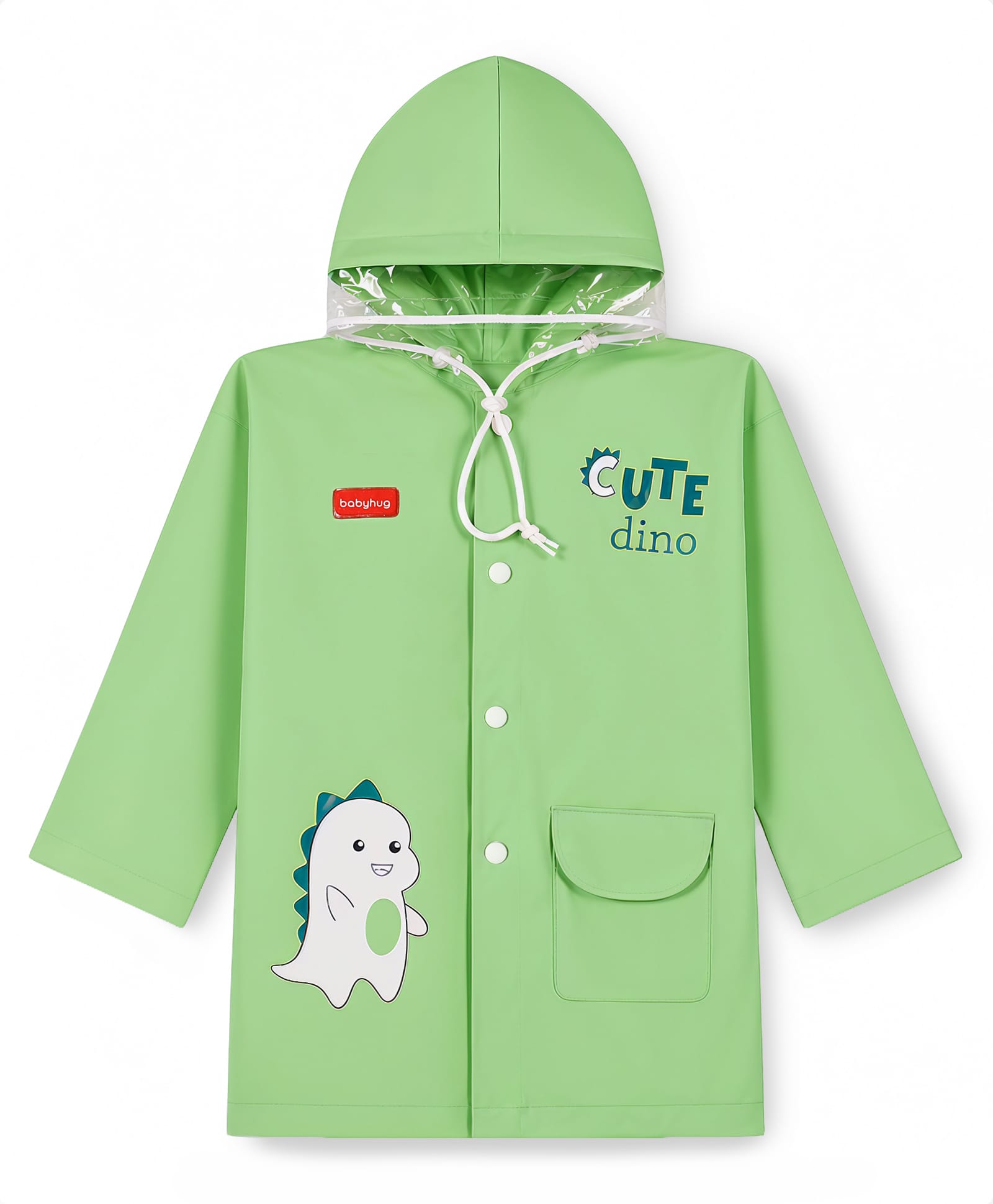 Babyhug Full Sleeves Raincoat with Dino Print - Green