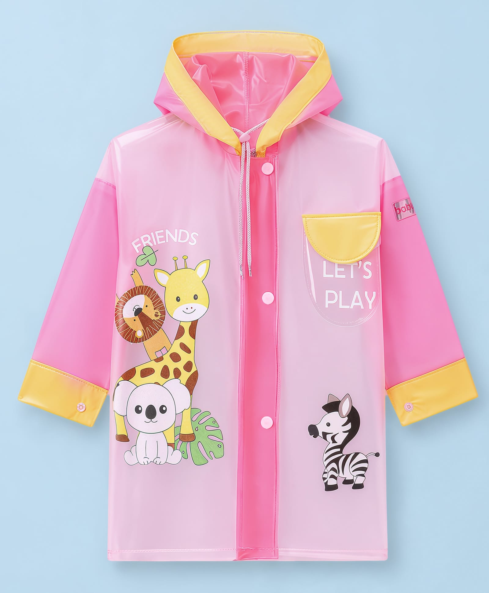 Babyhug Full Sleeves Raincoat with Animal Print - Pink