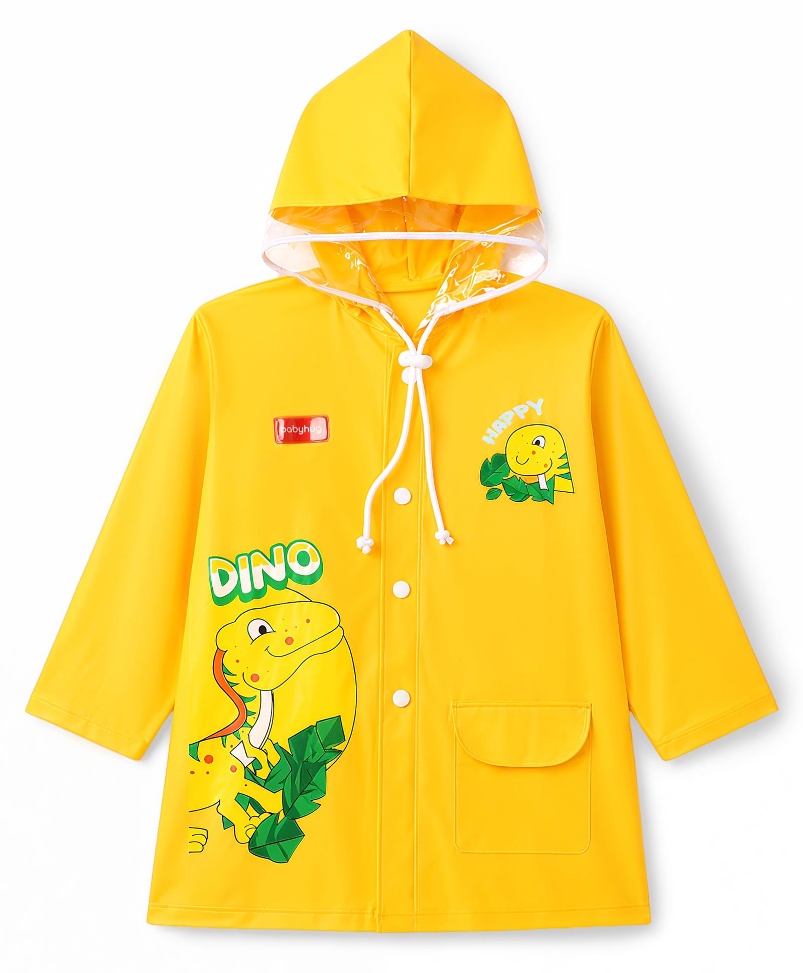 Babyhug Full Sleeves Raincoat with Dino Print - Golden