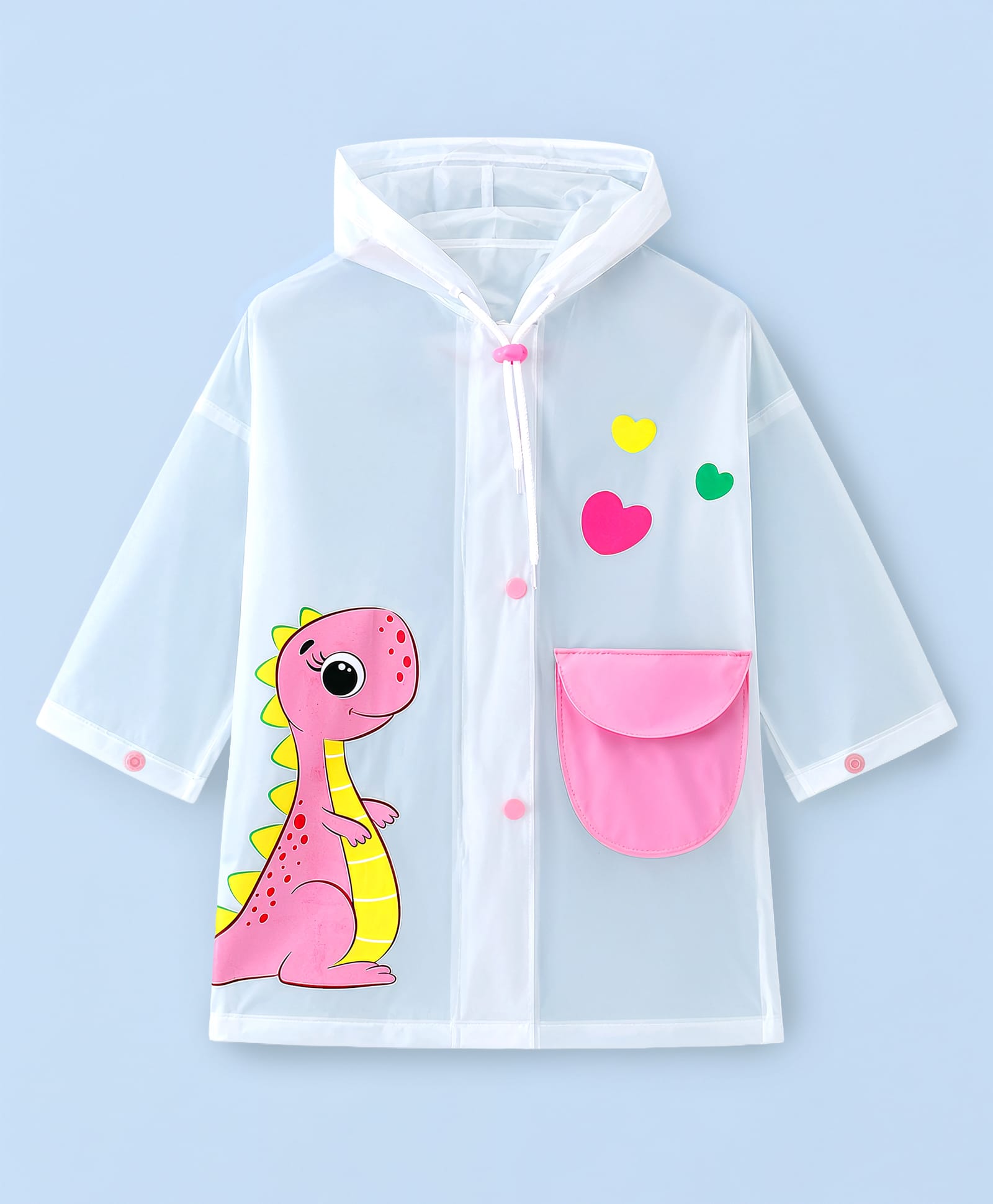 Babyhug Full Sleeves Raincoat with Dino Print - White-image-27