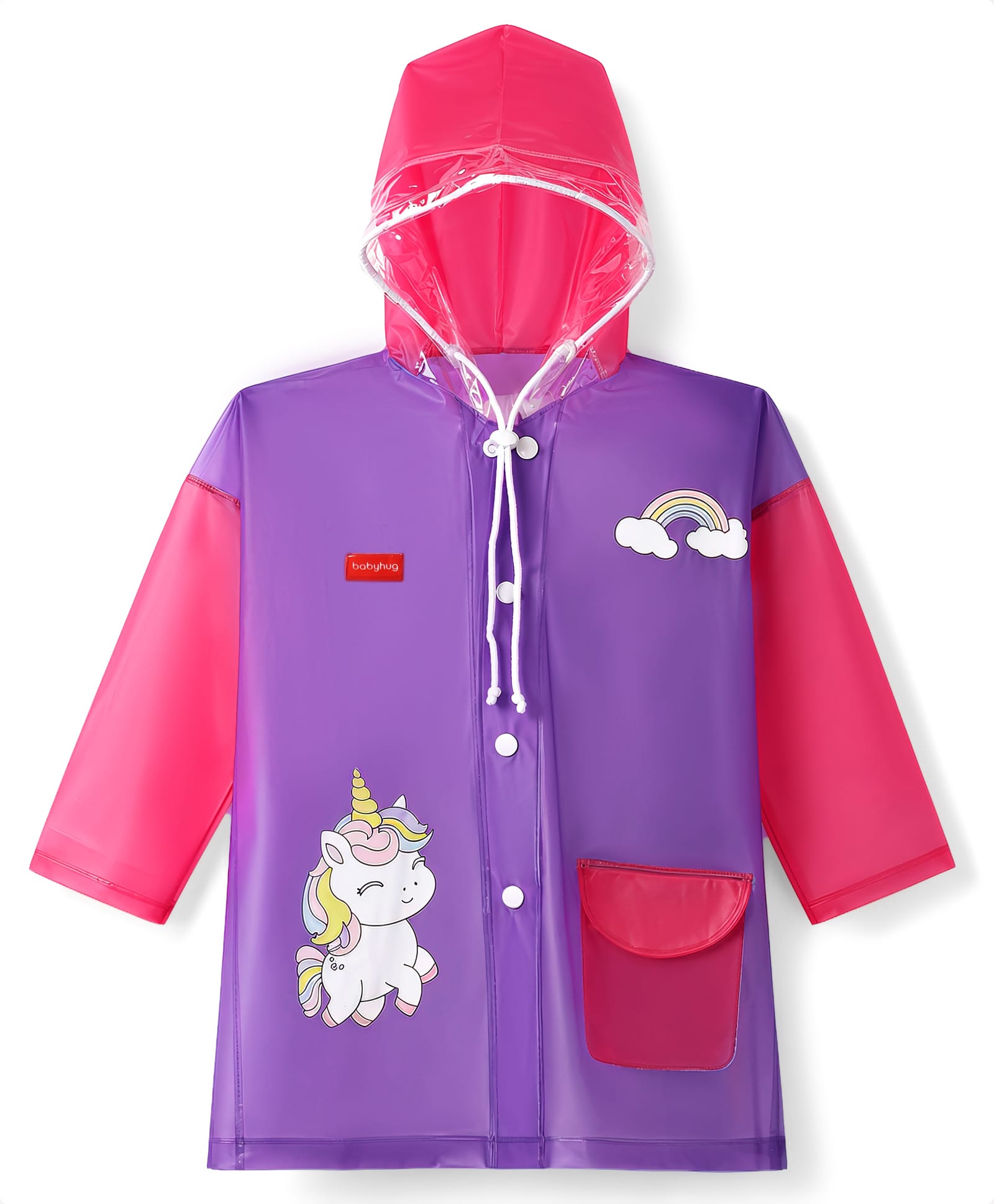 Babyhug Full Sleeves Raincoat with Unicorn & Rainbow Print - Multicolor
