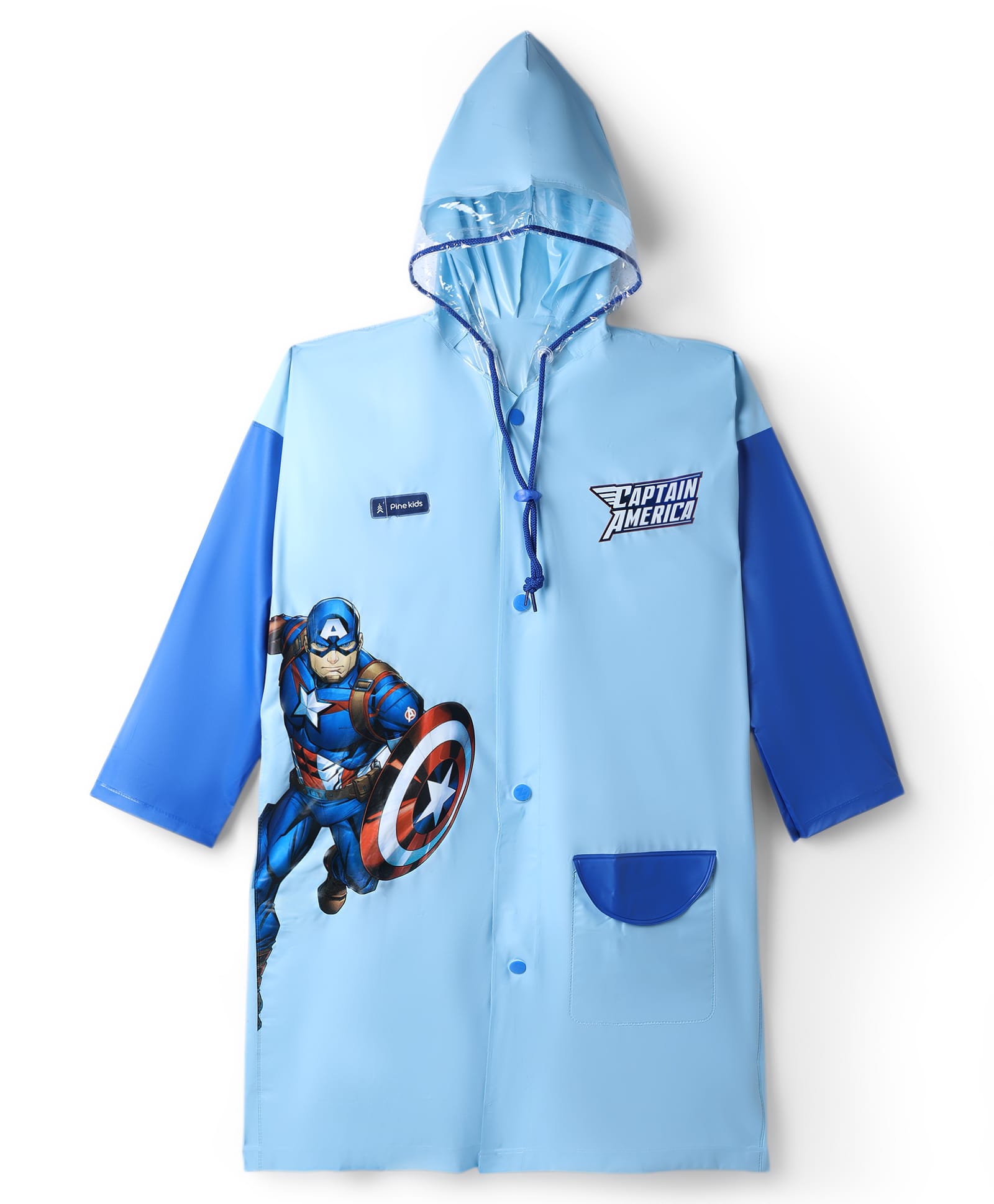 Pine Kids Marvel Full Sleeves Raincoat With Captain America Graphic - Blue-image-25