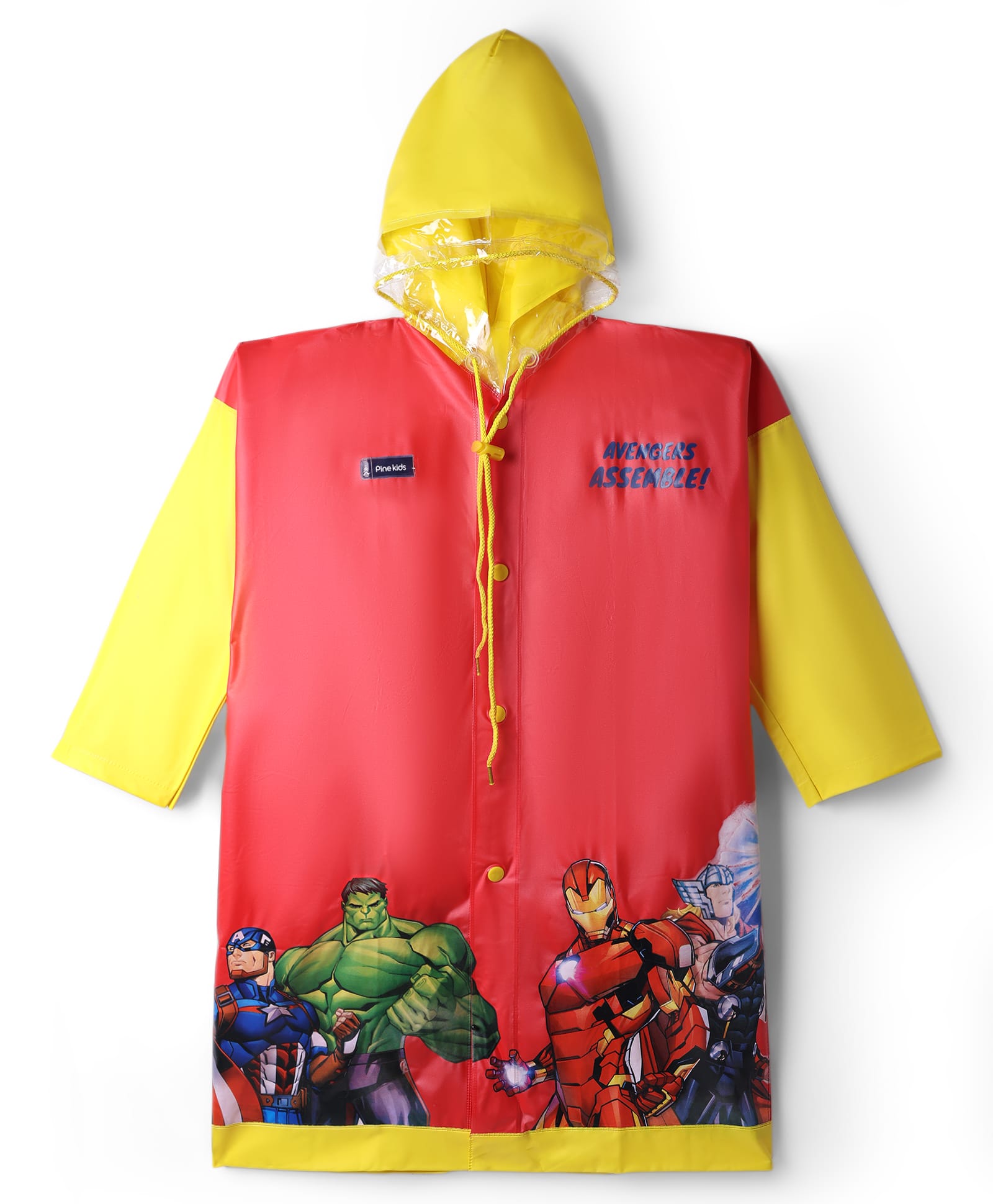 Pine Kids Marvel Full Sleeves Raincoat With Avengers Graphic - Red