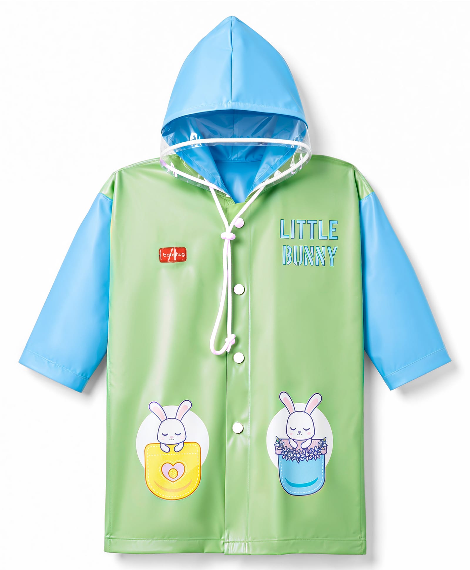 Babyhug Full Sleeves Knee Length Hooded Raincoat with Bunny Print - Green-picture-14