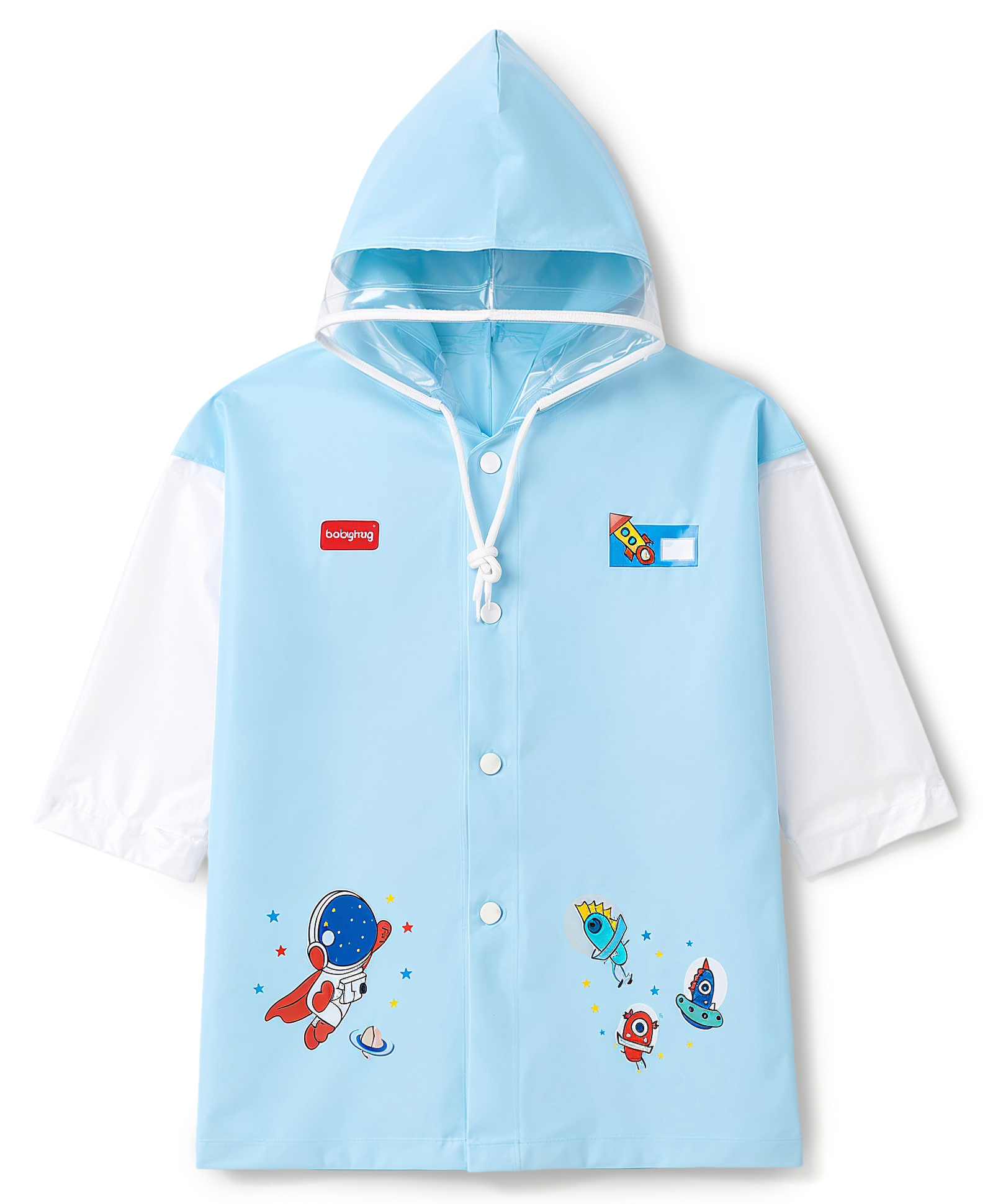 Babyhug Full Sleeves Space Theme Printed Raincoat - Light Blue-image-41