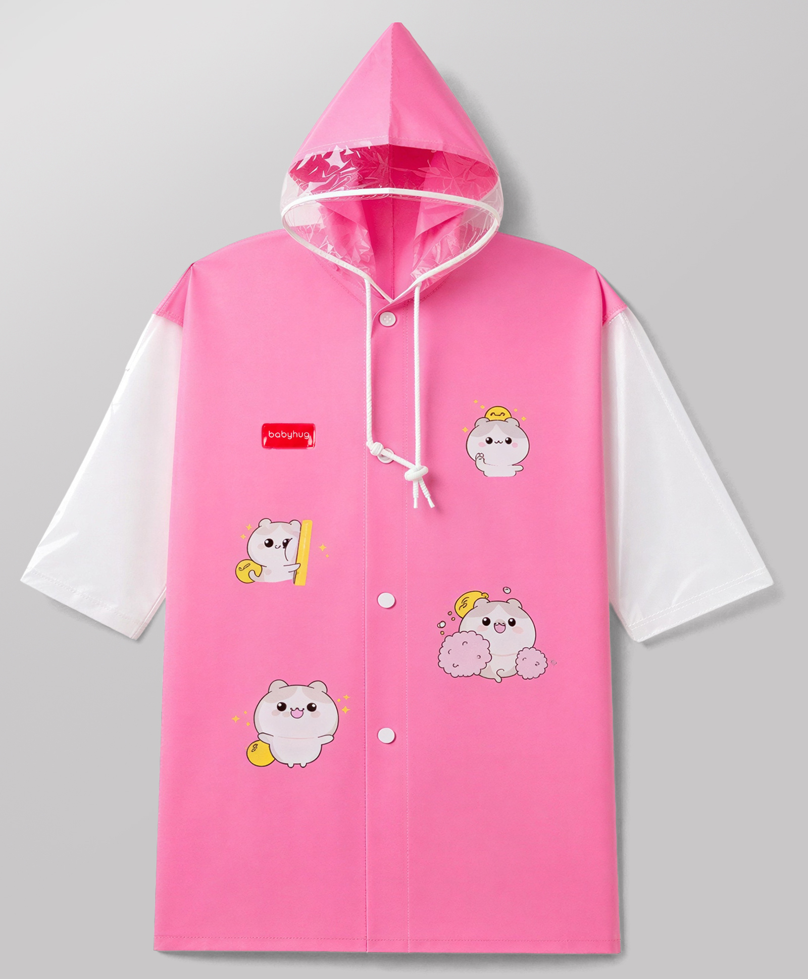 Babyhug Full Sleeves Raincoat With Animal Print - Pink