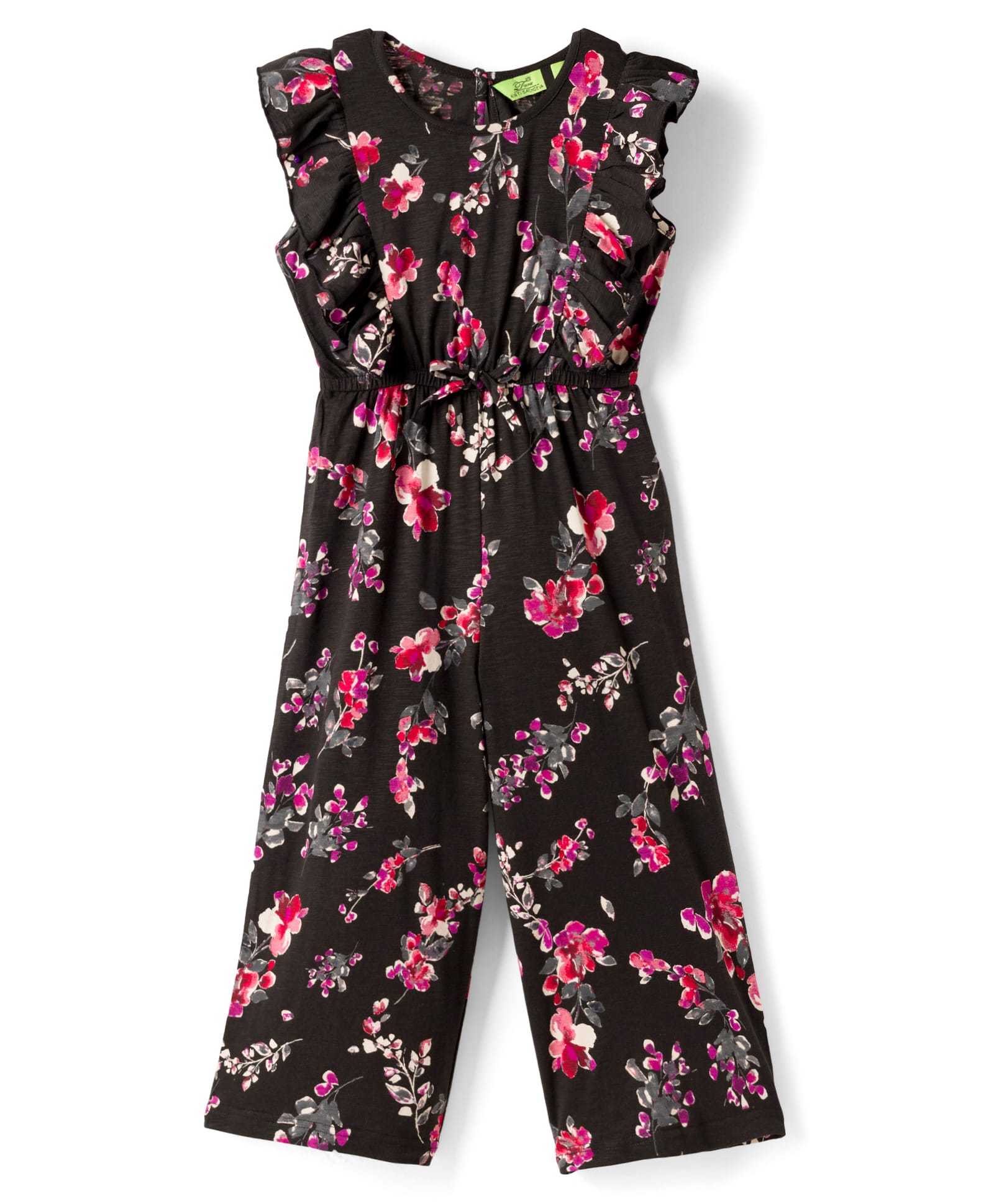 Tiara Cotton Spandex Knit Sleeveless Floral Printed Jumpsuit - Black