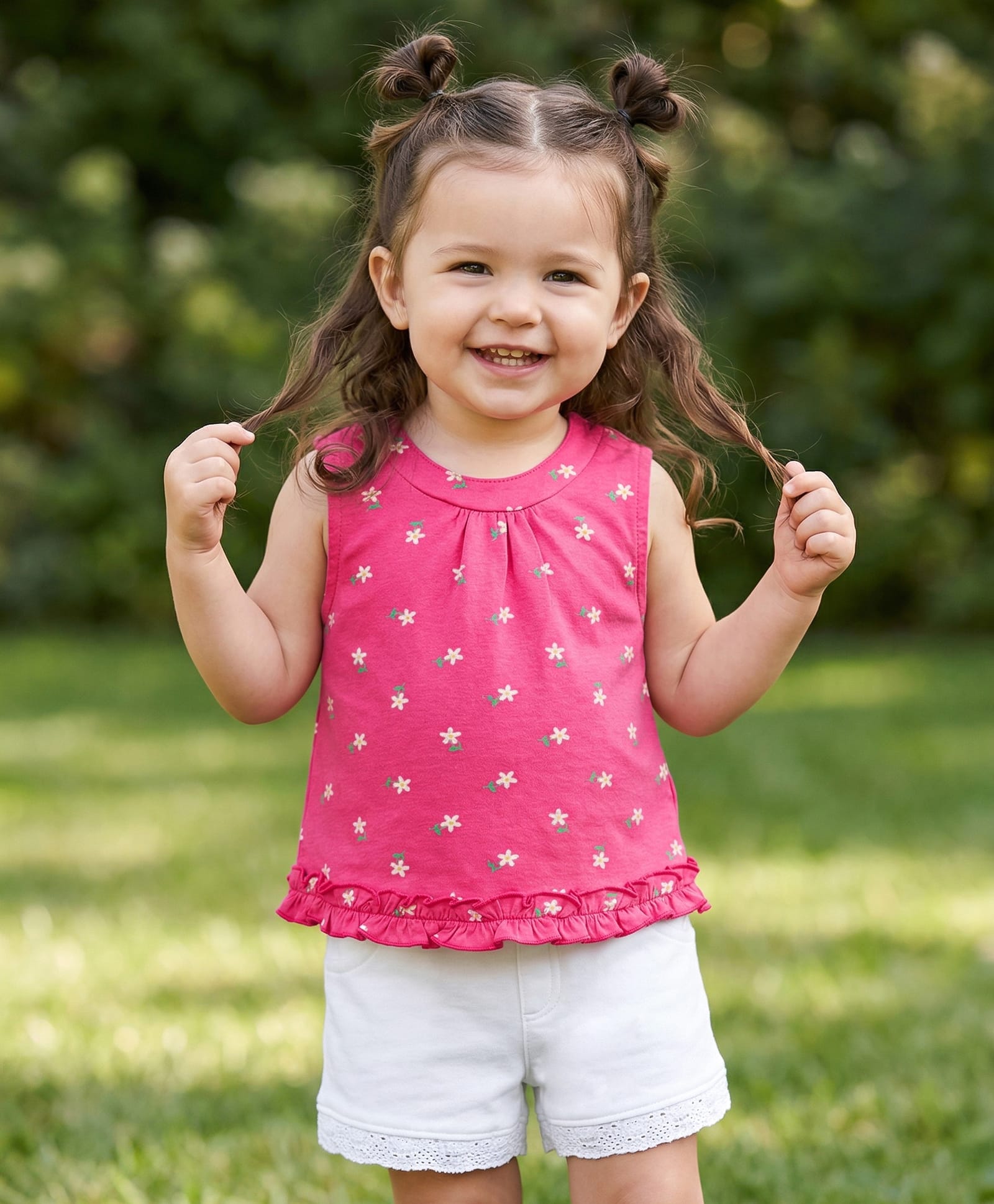 Babyhug Single Jersey Knit Sleeveless Floral Printed Top & Shorts Set - Pink & White-image-17