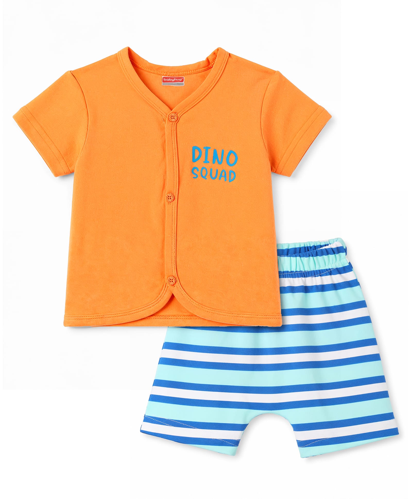 Babyhug Cotton Knit Half Sleeves Dino Printed T-Shirt & Shorts Night Suit With Stripes - Multicolor-image-35