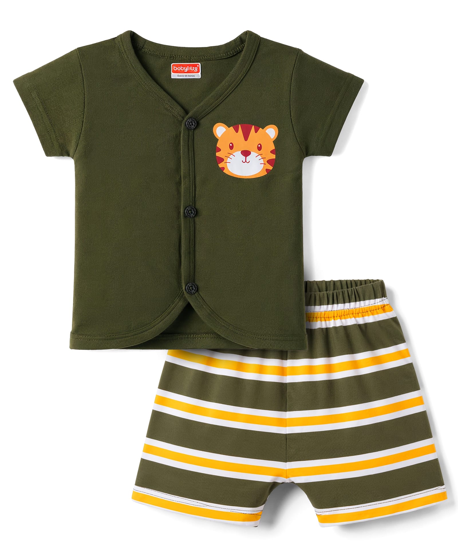 Babyhug Cotton Knit Half Sleeves T-Shirt & Shorts Night Suit with Tiger Print - Multicolor-image-16