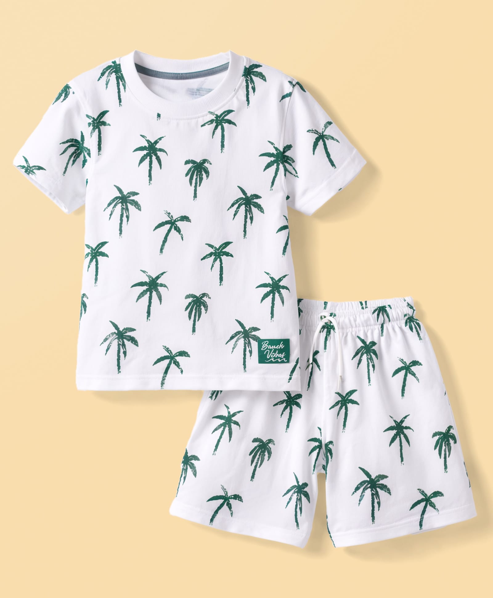 Smarty Boys Sinker Knit Half Sleeves T-Shirt & Shorts Co-ord Night Suit with Tree Print - Green-picture-17
