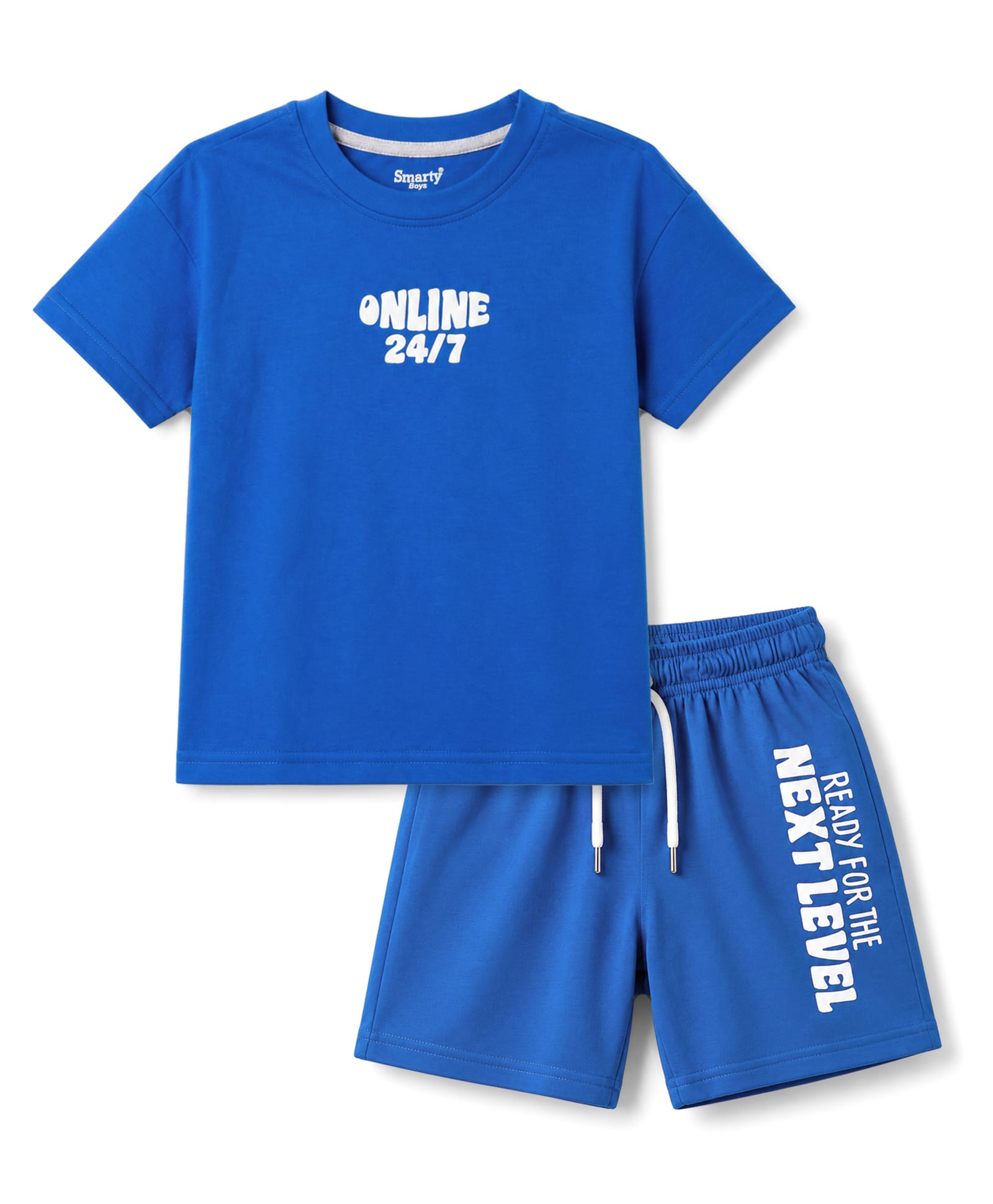Smarty Boys Sinker Knit Drop Shoulder Sleeves T-Shirt & Shorts Night Suits With Text Print - Blue-picture-45