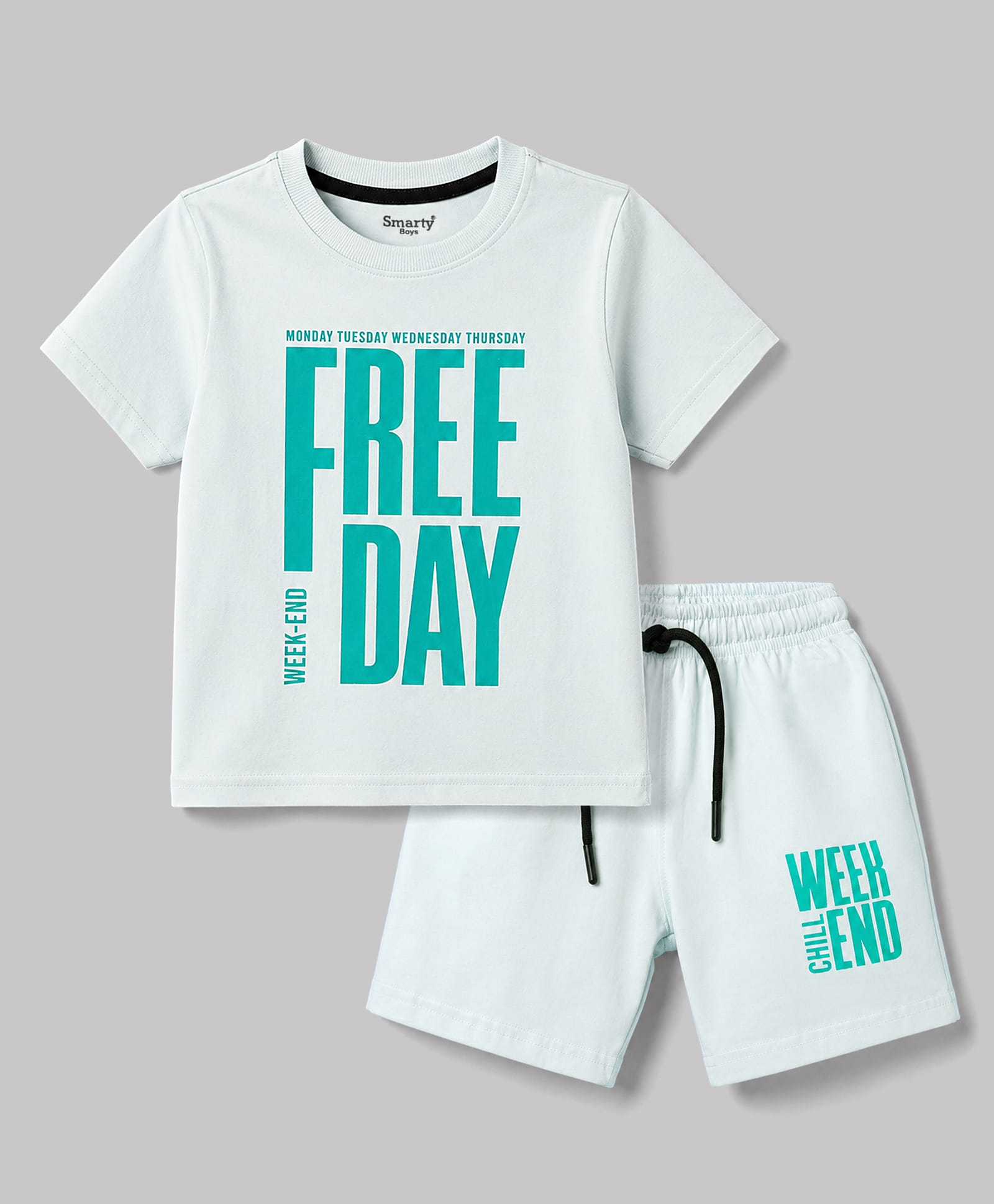 Smarty Boys Sinker Knit Half Sleeves T-Shirt & Shorts Set with Text Print - Beige-image-42