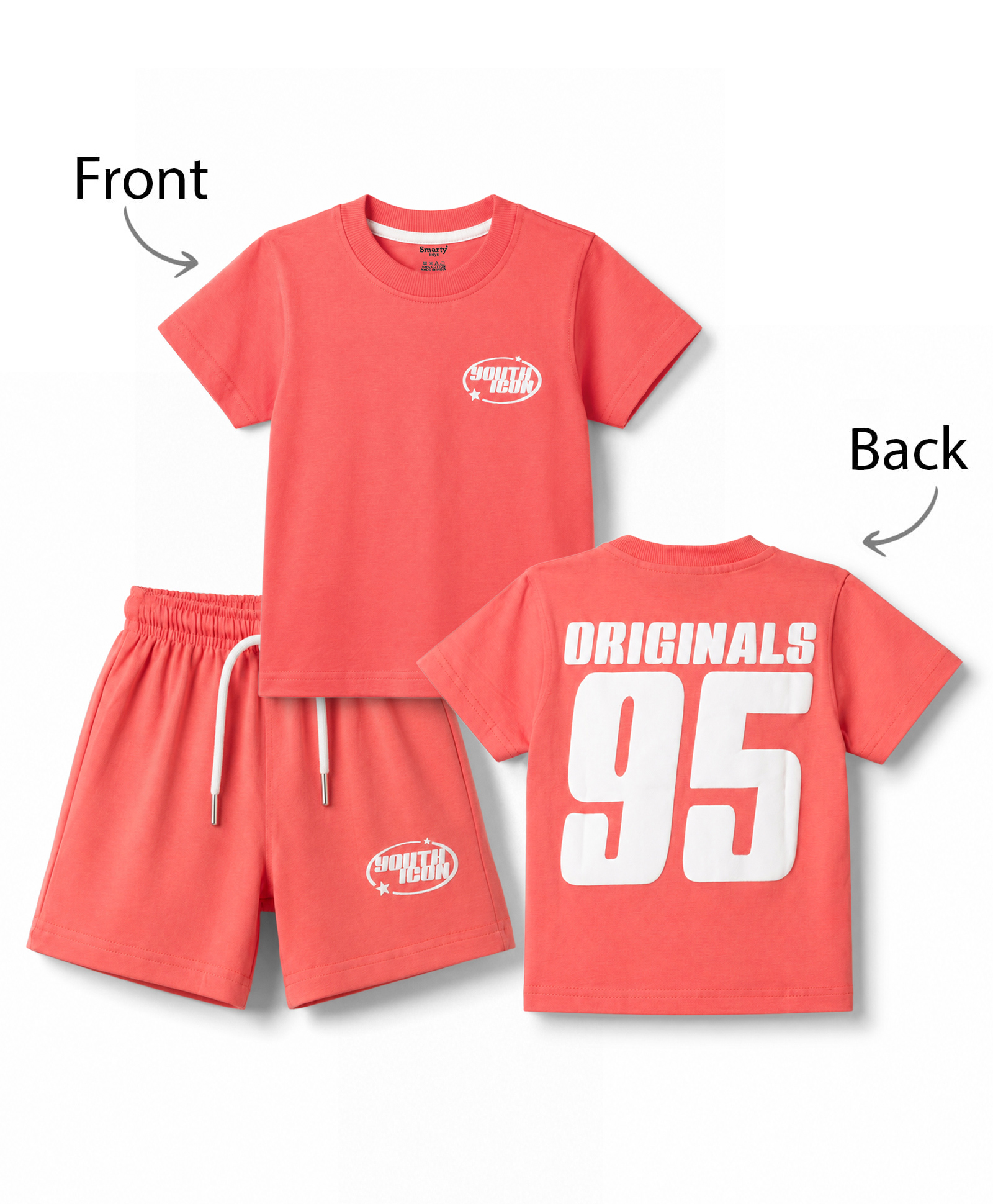 Smarty Boys Sinker Knit Half Sleeves Text Printed T-Shirt & Shorts Set - Sea Green-image-4