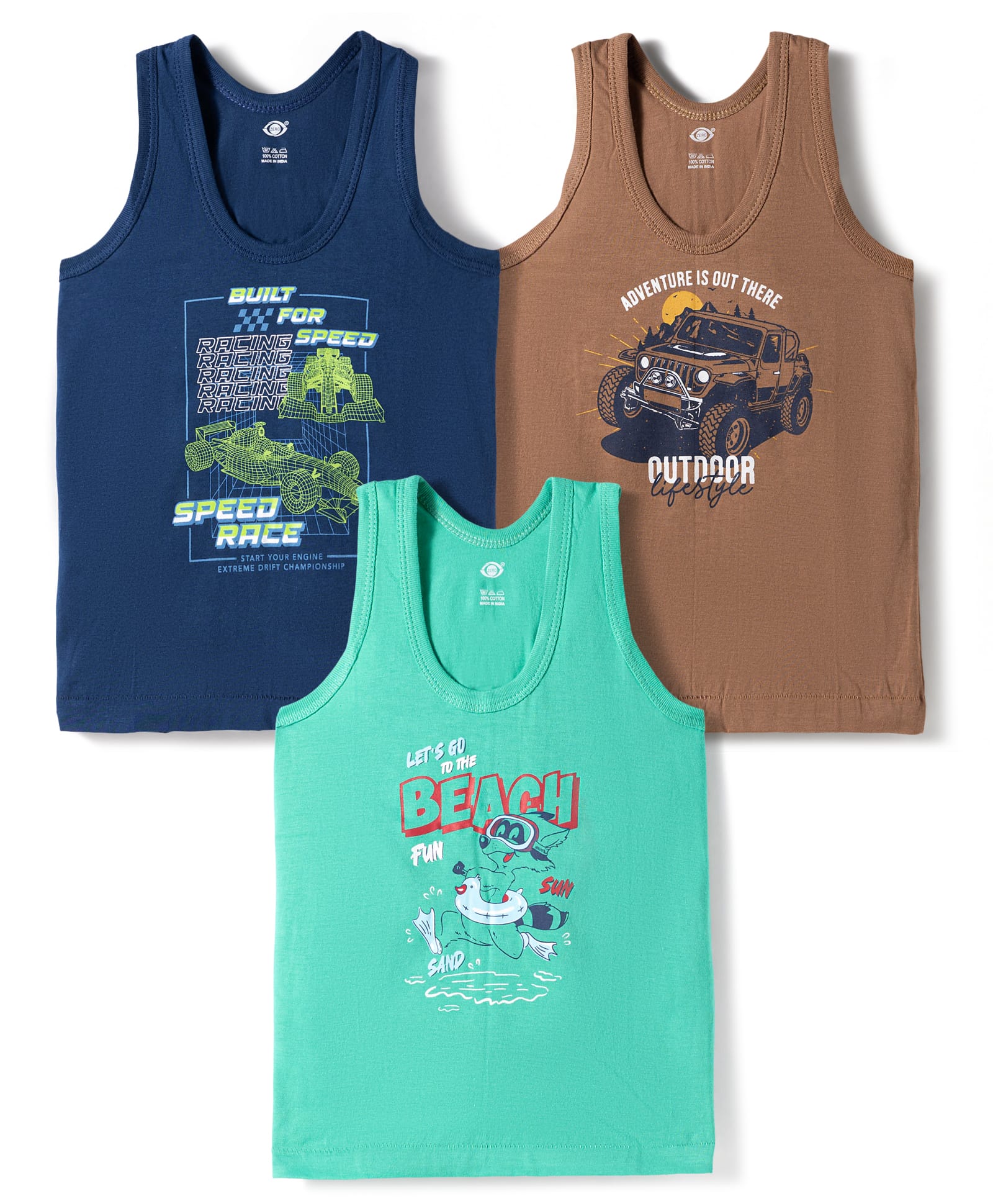Zero Knitted Sleeveless Vehicles & Beach Theme Printed Vests Pack Of 3 - Multicolour-image-13
