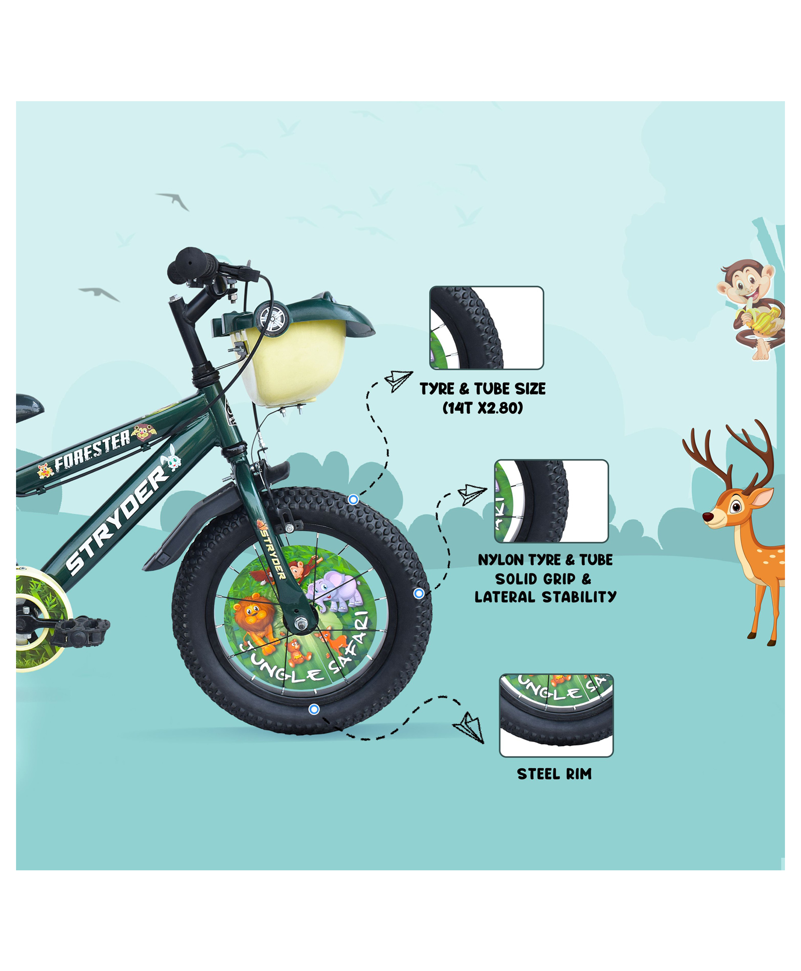 Stryder 14T Forester IC Carrier Kids Cycle Age 3-5 Years Height 36-40 - Military Green-picture-19