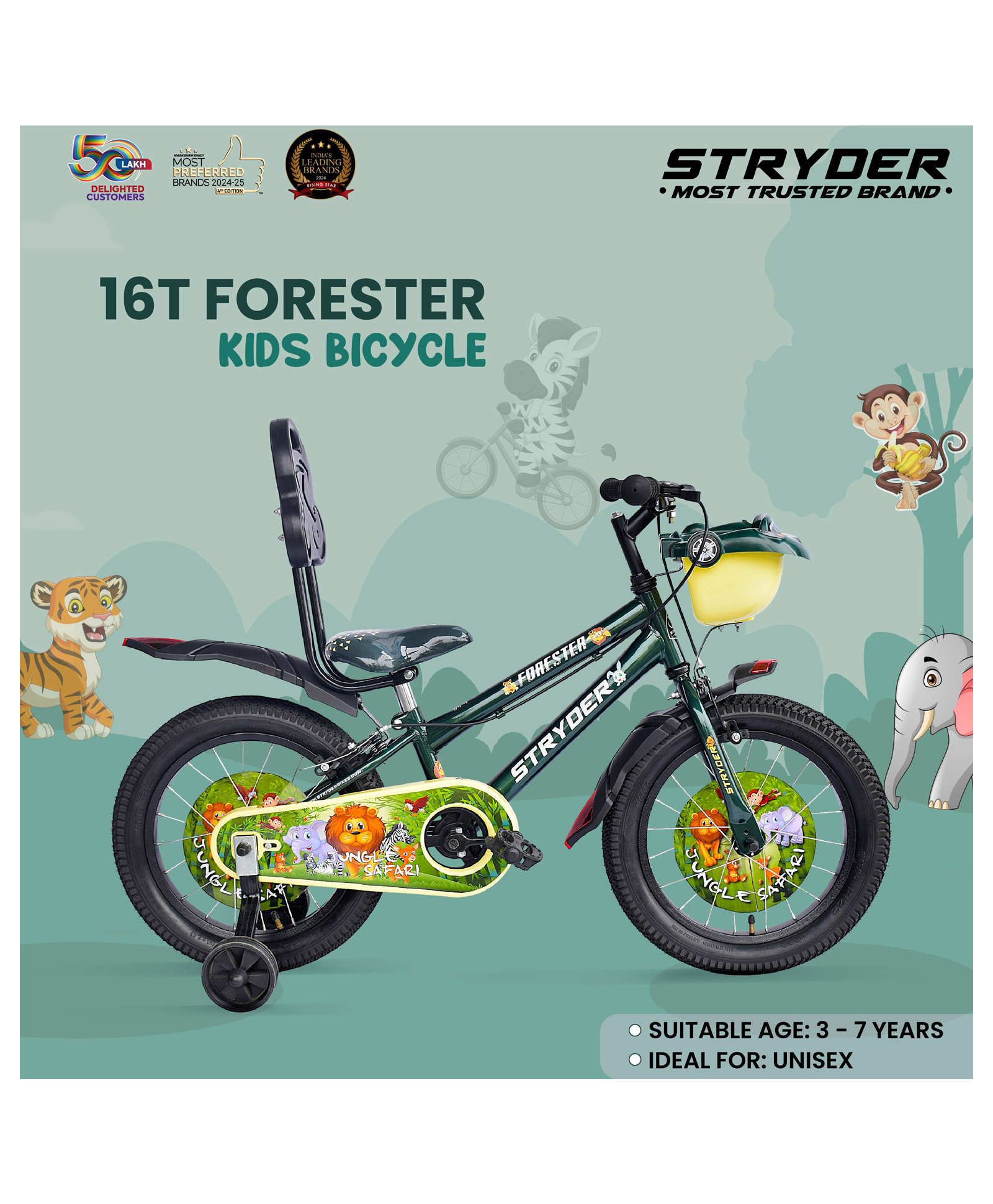 Stryder 16T Forester Kids Cycle Age 3 7 Years Height 38 48 inch - Military Green-image-3
