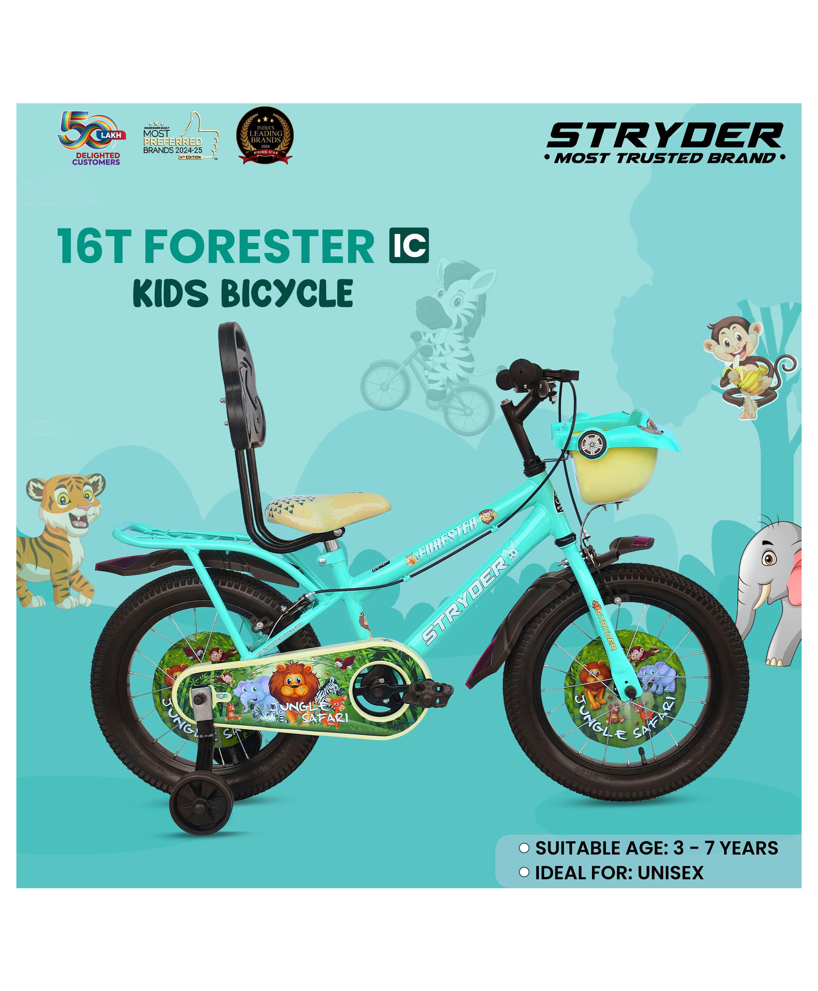 Stryder 16T Forester Carrier Kids Cycle Age 3 7 Years Height 38 48 inch Aqua blue-image-5