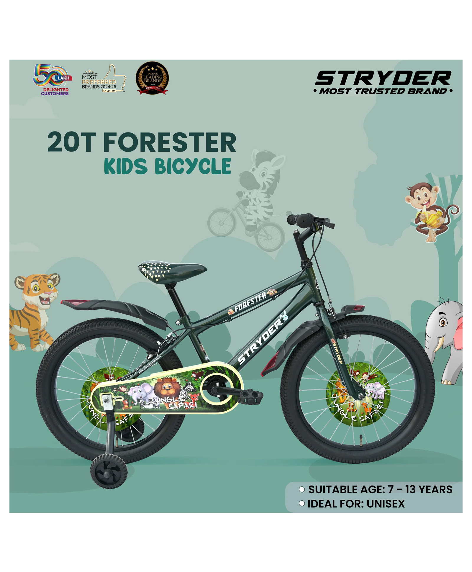 Stryder 20T Forester Kids Cycle Age 7 13 Years Height 48 60 Inch - Military Green-image-11