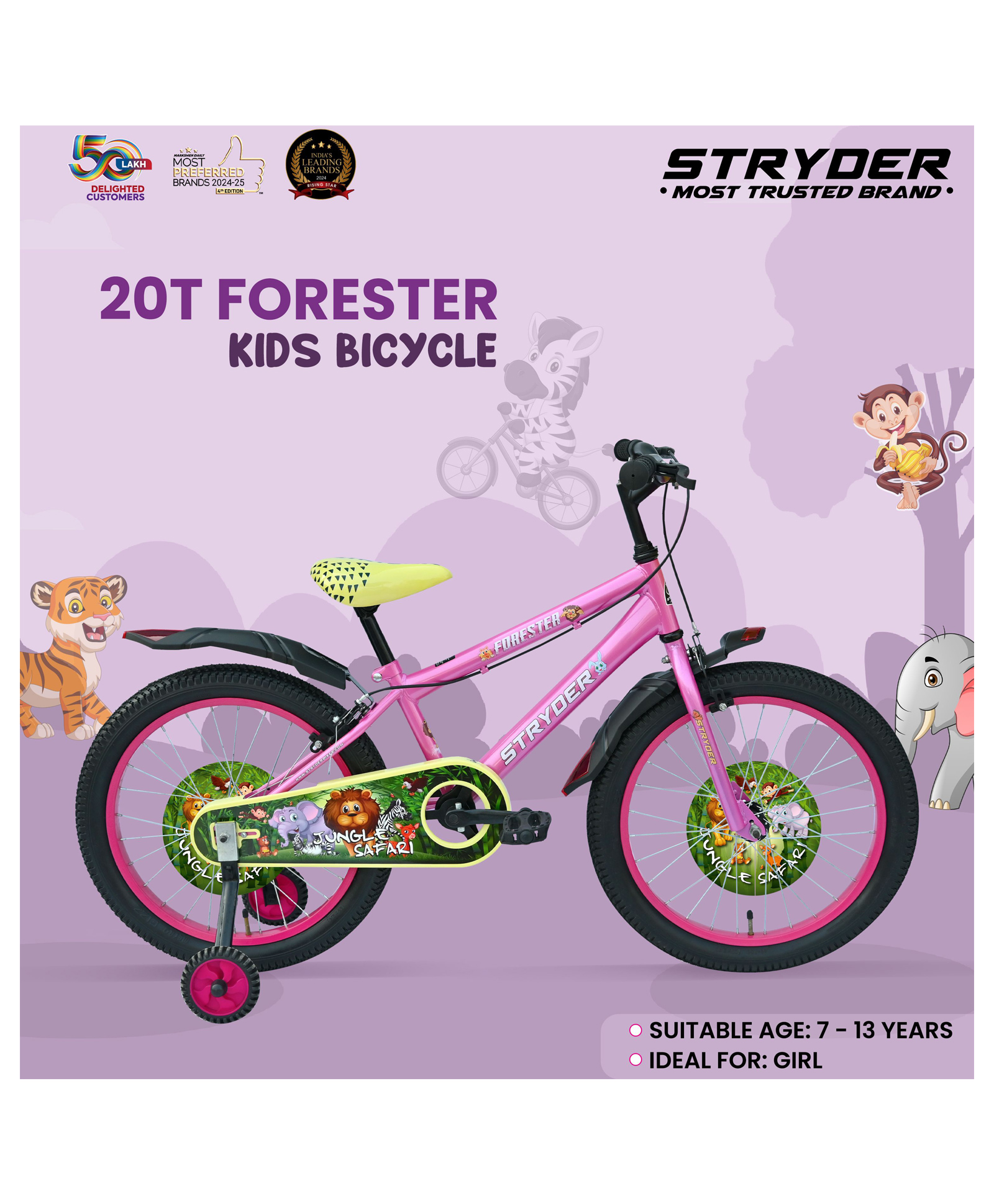 Stryder 20T Forester Kids Cycle Age 7 13 Years Height 48 60 Inch - Barbie Pink-image-26