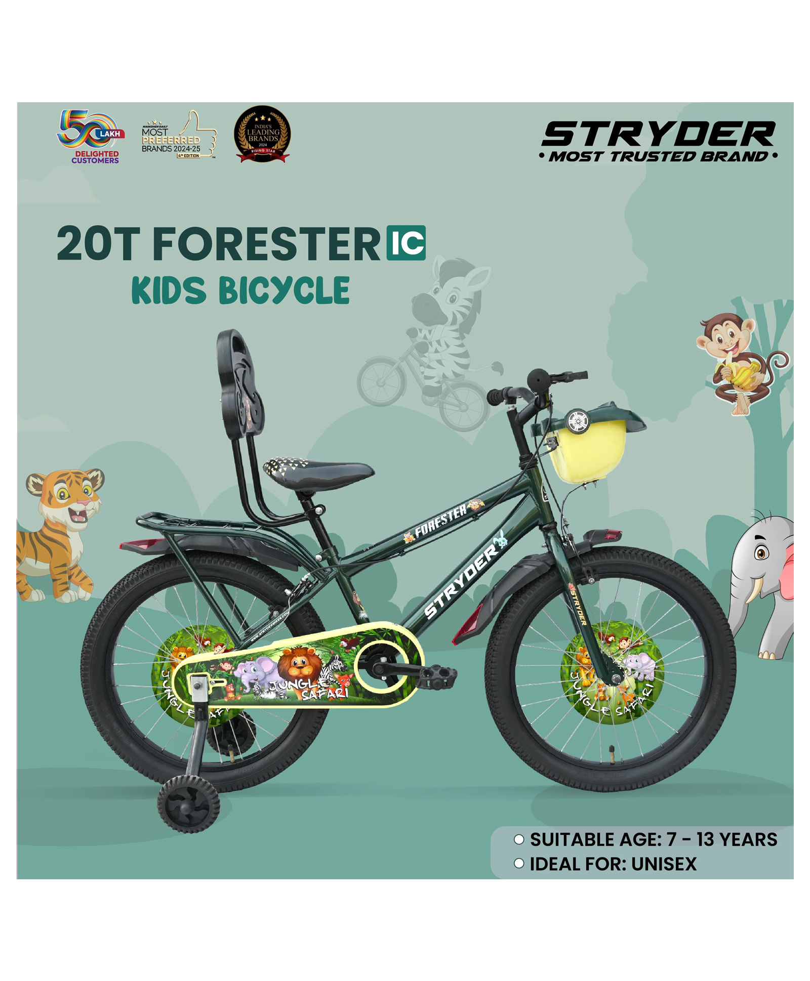 Stryder 20T Forester Carrier Kids Cycle Age 7 13 Years Height 48 60 inch - Military Green-picture-26