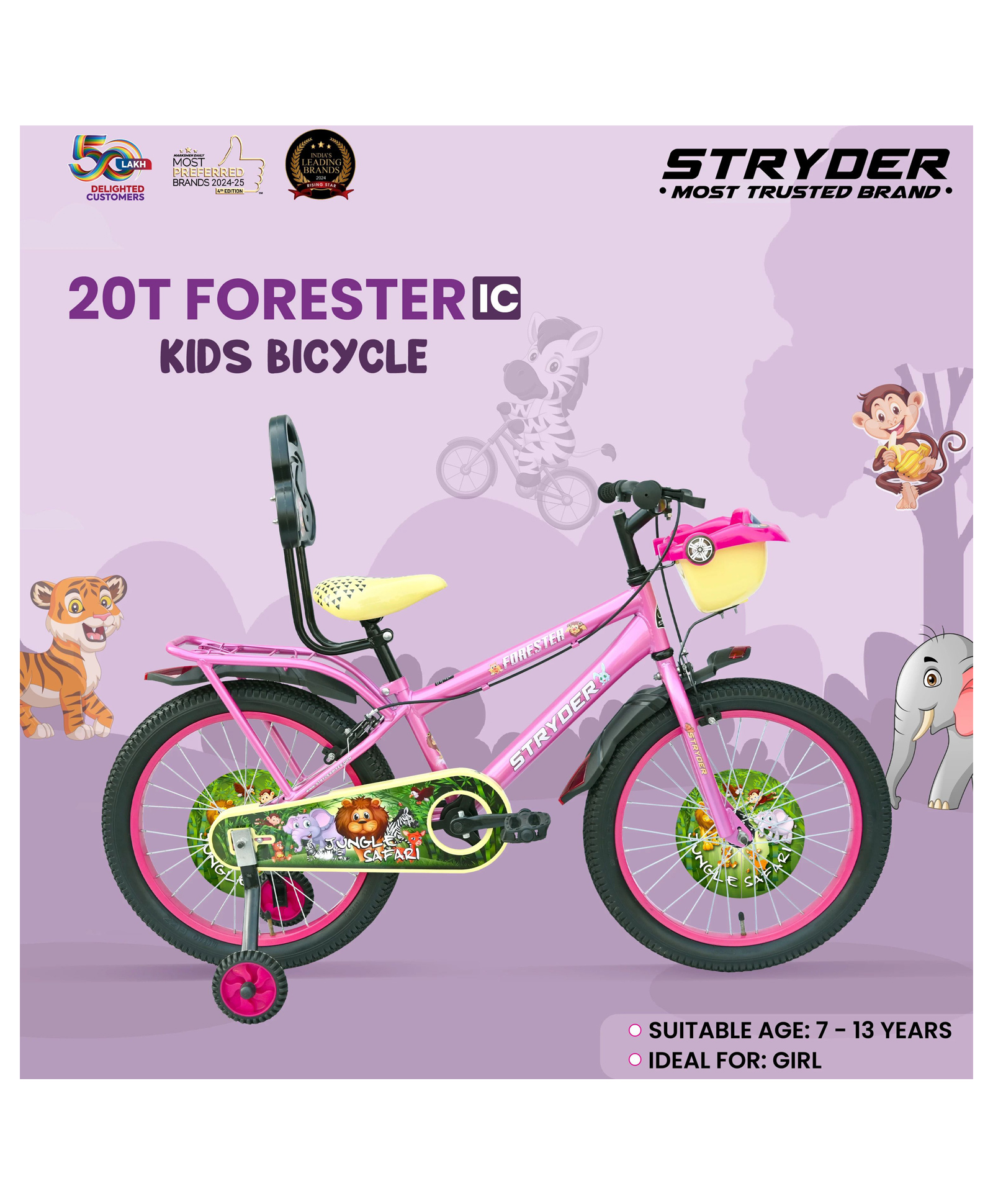 Stryder 20T Forester Carrier Kids Cycle Age 7 13 Years Height 48 60 inch - Barbie Pink-image-27