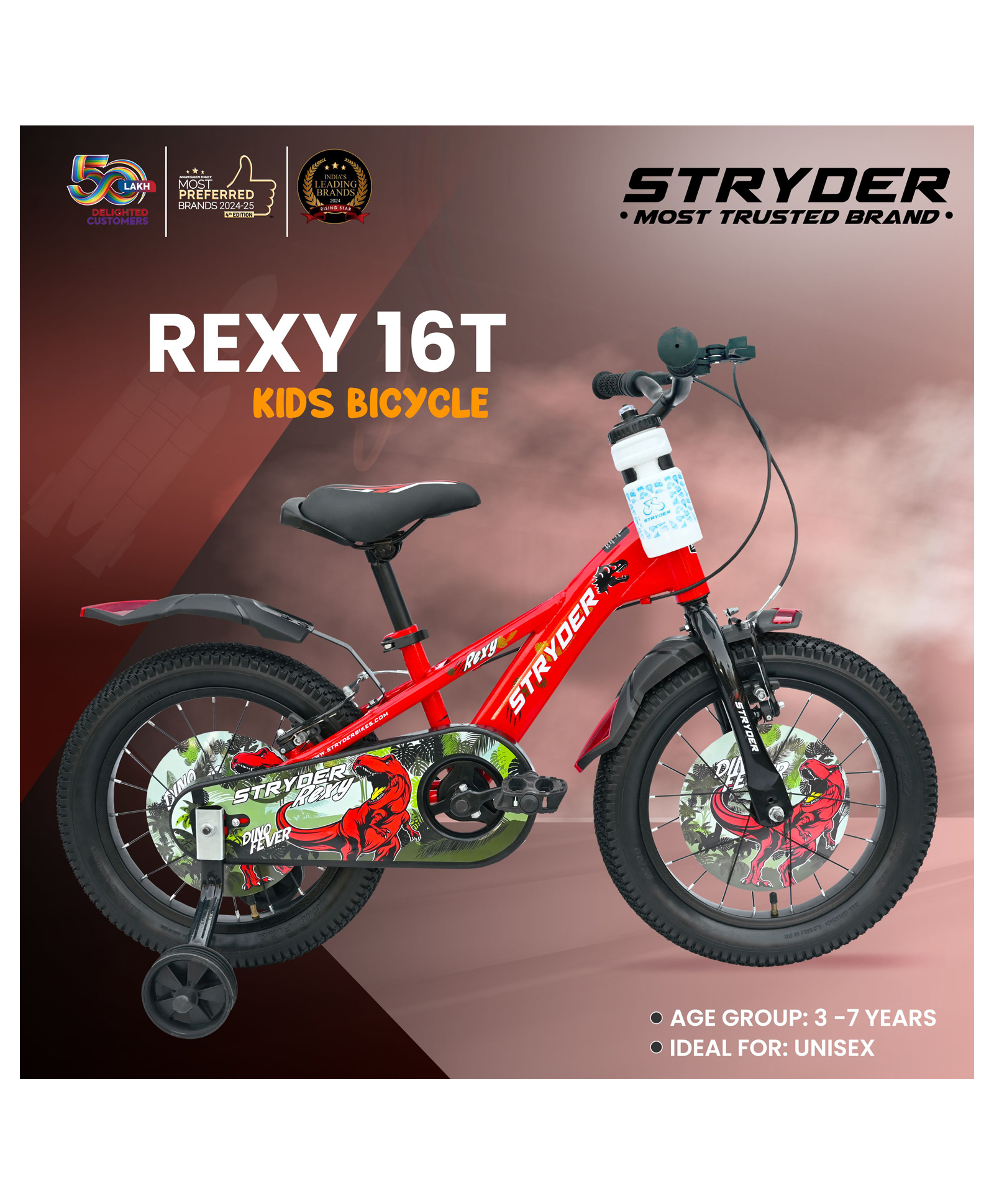 Stryder 16T BMX Rexy Kids Cycle Age 3 7 Years Height 38 48 inch - Red-picture-28