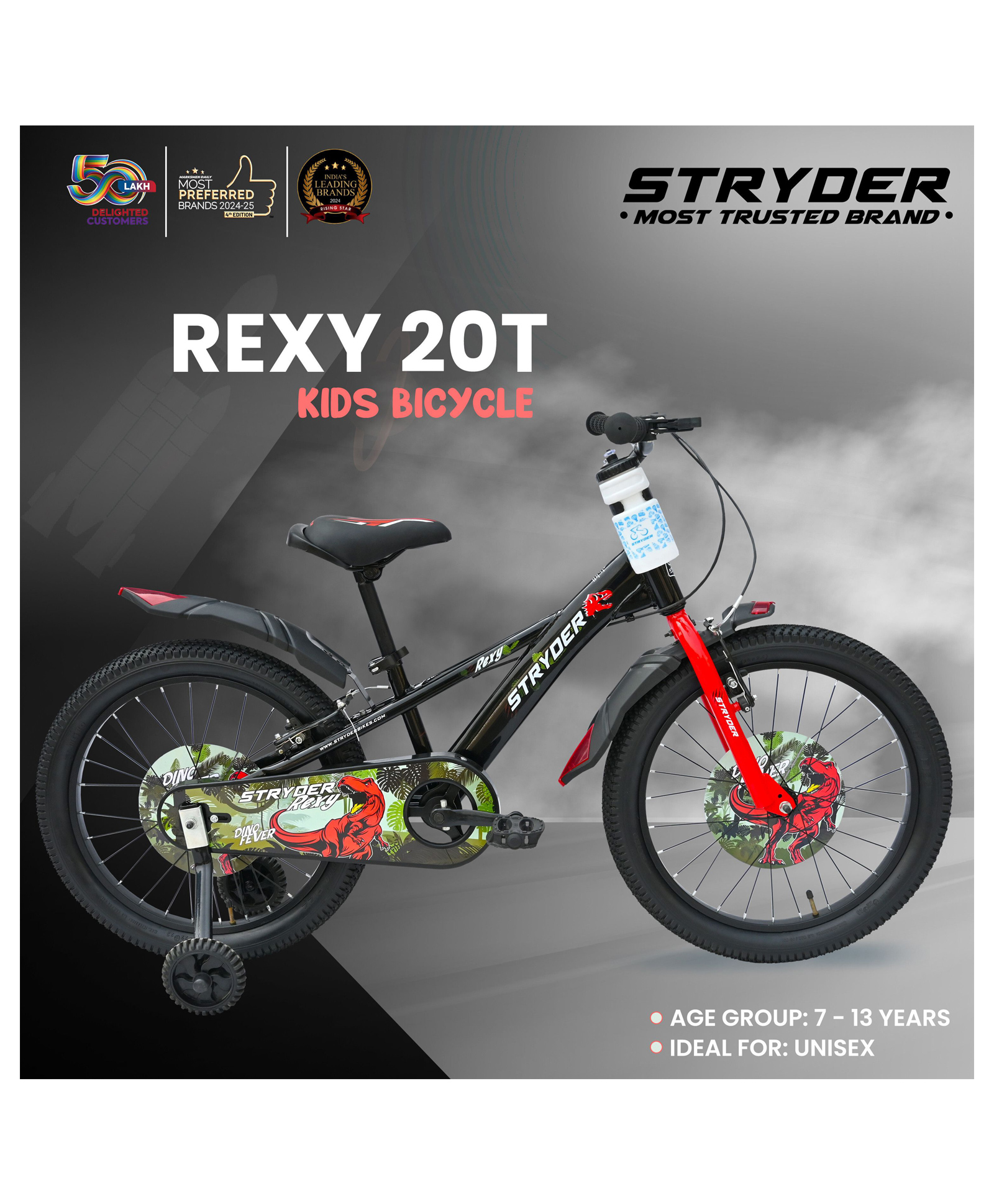 Stryder 20T BMX Rexy Kids Cycle Age 7 13 Years Height 48 60 Inch - Black-picture-10