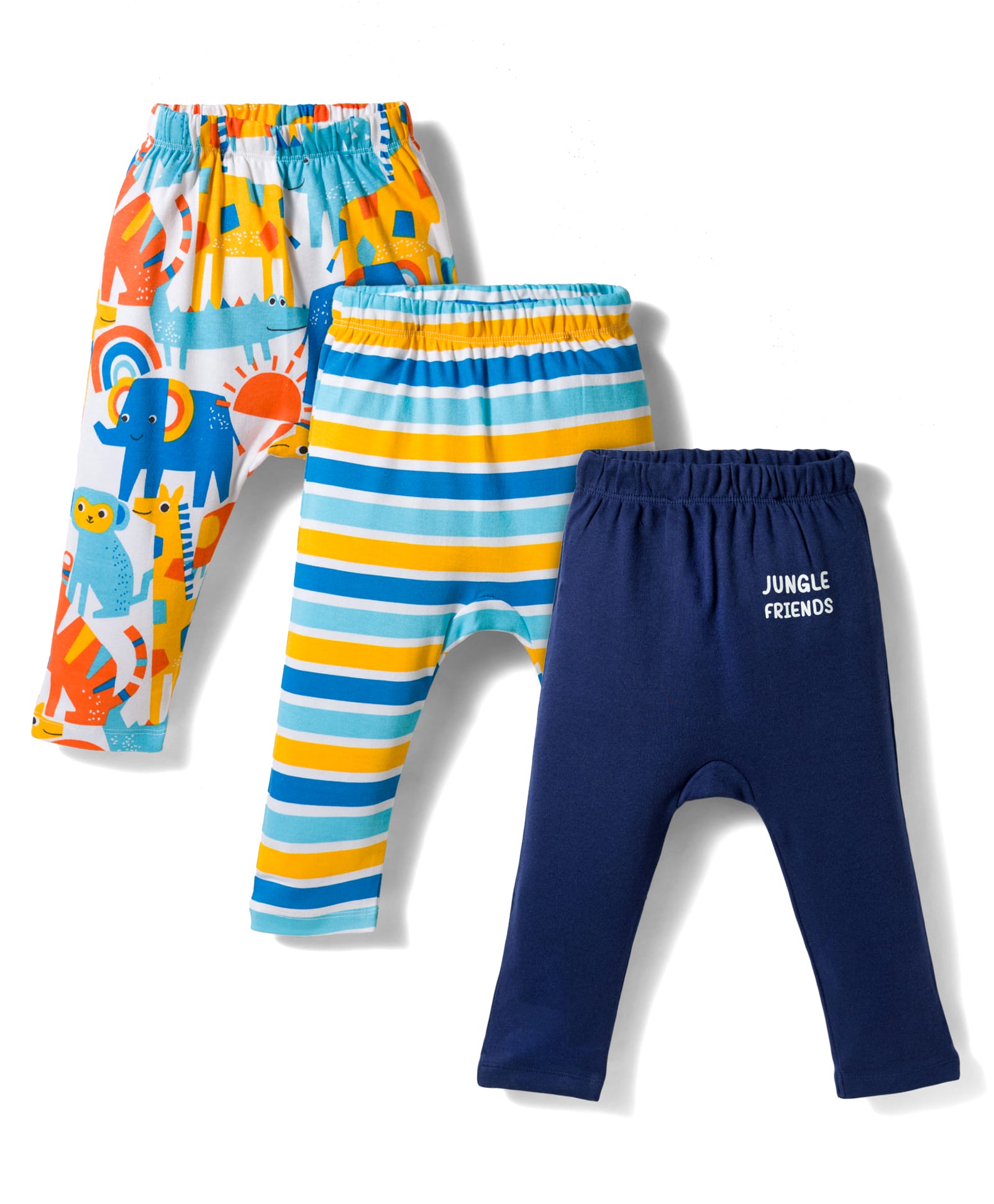 Babyhug Interlock Knit Full Length Striped & Animal Printed Diaper Leggings Pack of 3 - Multicolor-image-38