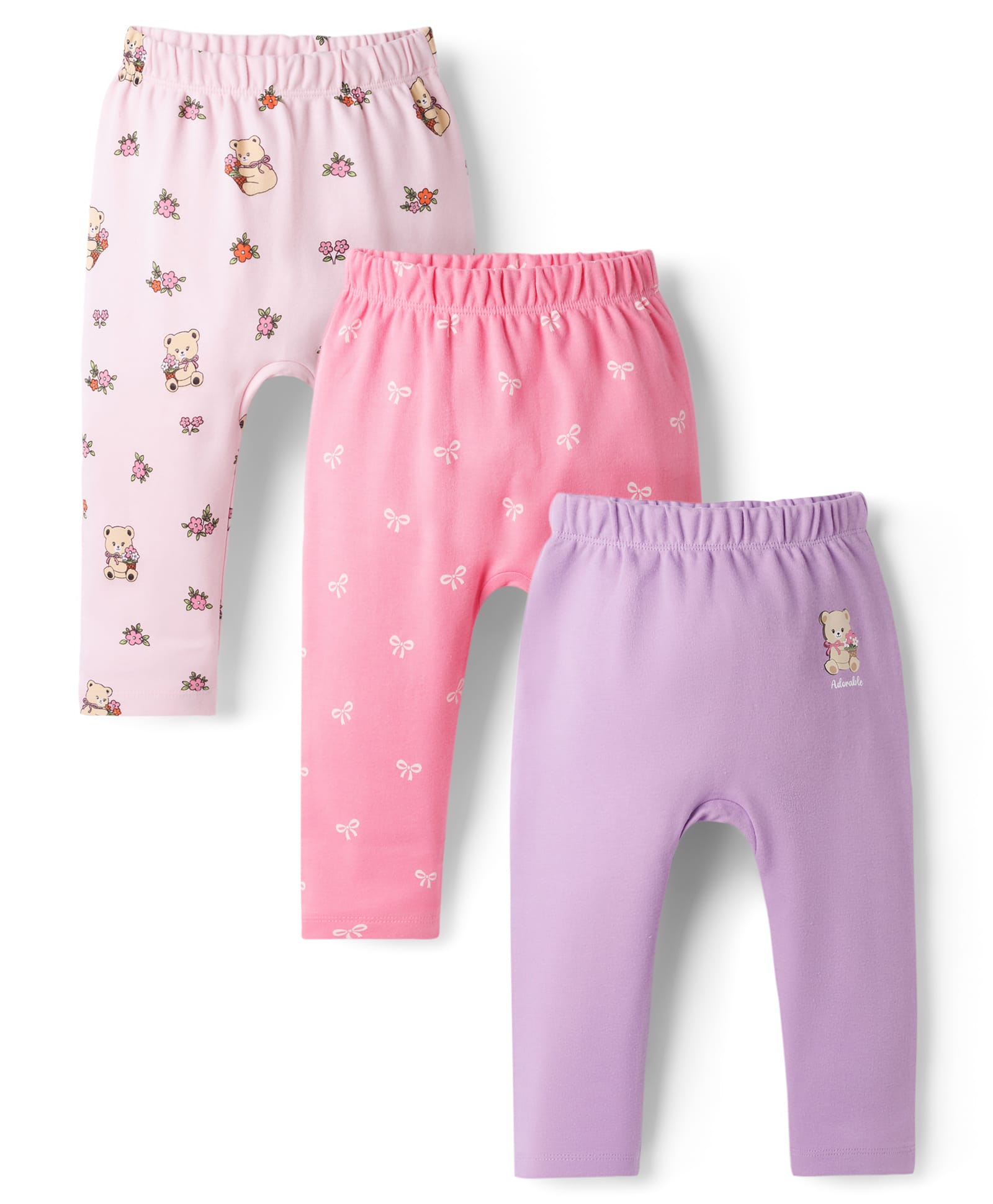 Babyhug Interlock Knit Full Length Printed Diaper Leggings Pack of 3 - Multicolor-image-12