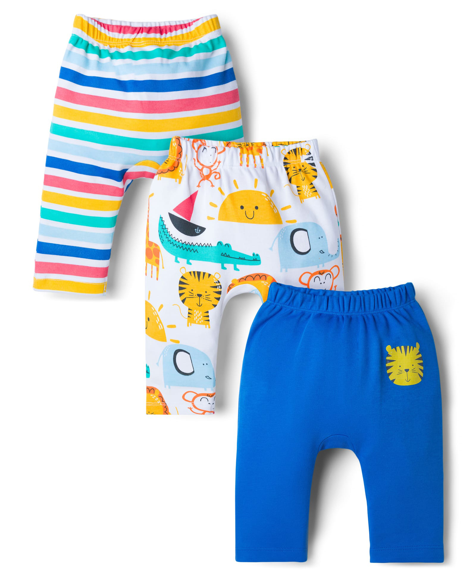 Babyhug Interlock Knit Full Length Diaper Leggings with Animal Print & Stripes Pack of 3 - Multicolor-image-19