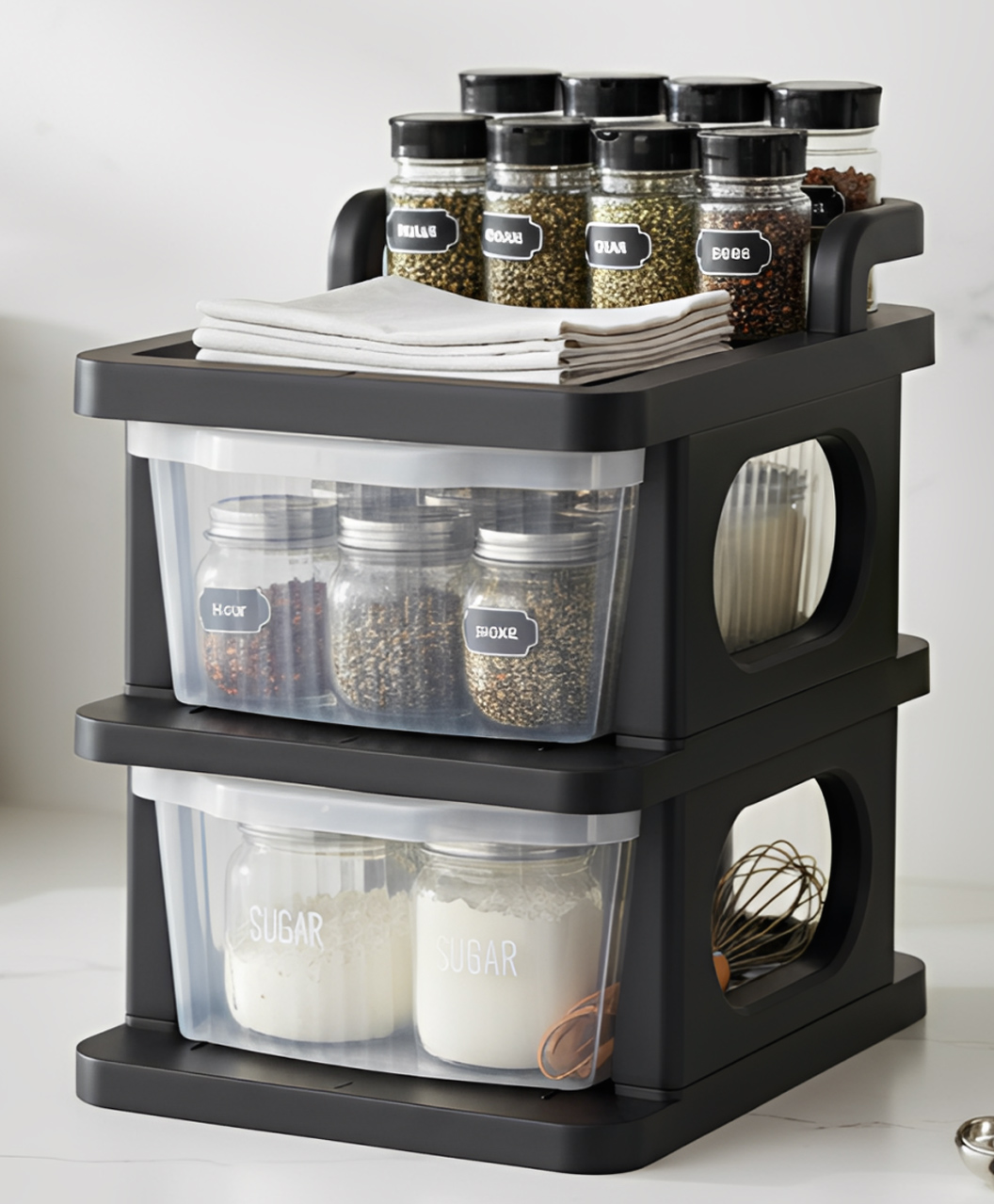 JD Fresh 2 Tier Plastic Drawer Organizer Multipurpose Storage Rack (Black & Transparent)-image-33
