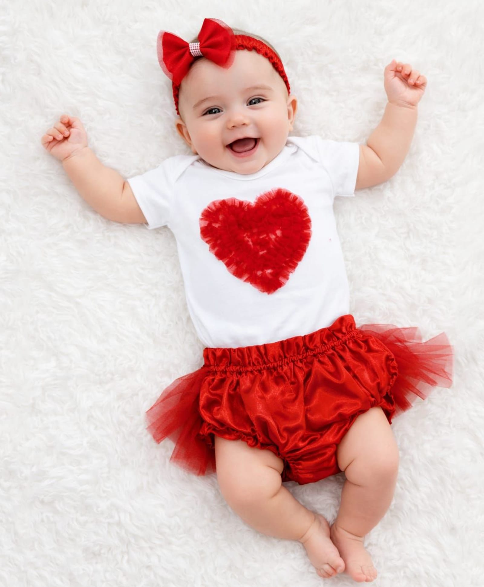 Tipy Tipy Tap Cotton Knit Half Sleeves Heart designed Ruffle Detailed Onesie With Tutu Styled Bloomer & Bow Applique Headband - Red & White-image-47