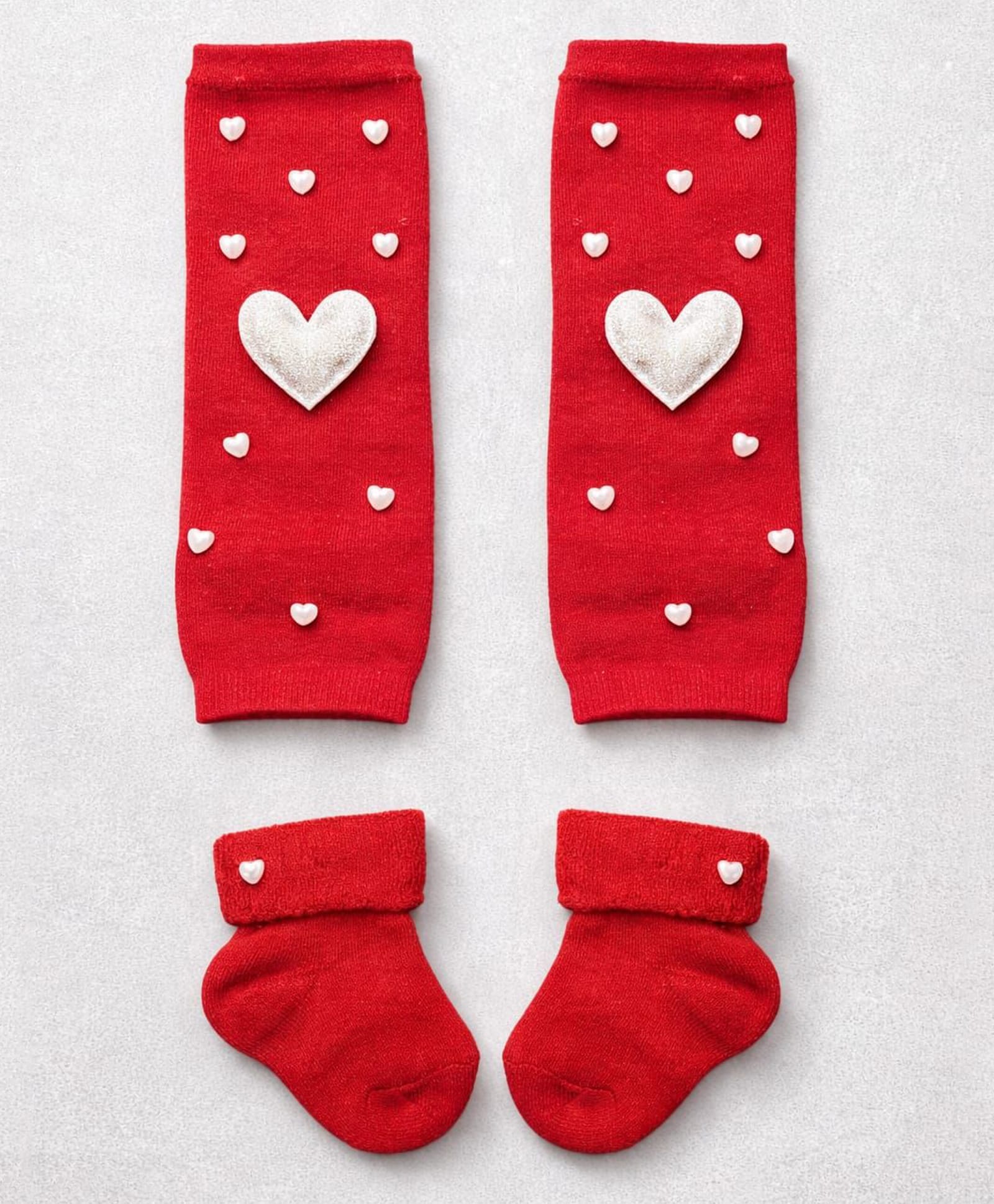 Tipy Tipy Tap Glitter Embellished Heart Beaded & Applique Detailed Legwarmers With Socks - Red-picture-38