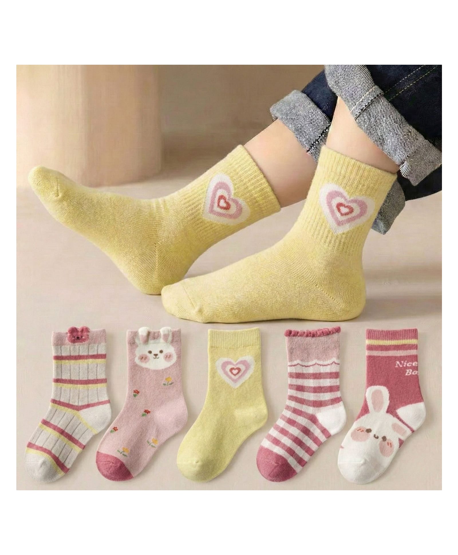 Bembika Knit Pack Of 5 Heart & Animal Designed Socks - Multi Colour-picture-7